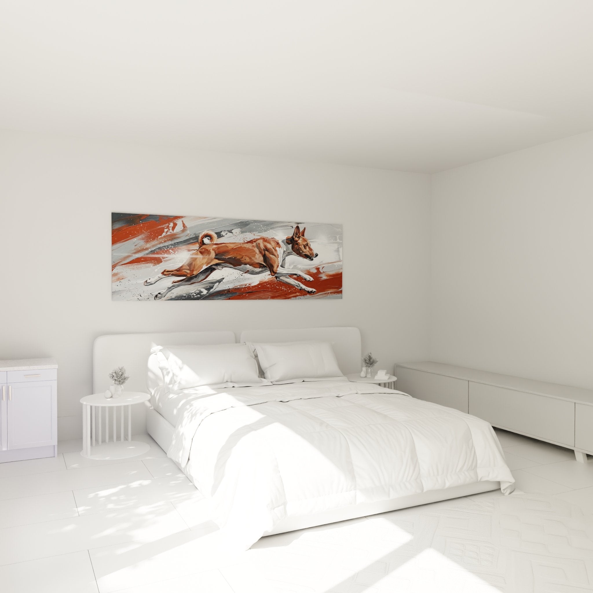 Basenji course dynamique tableau mural chambre decoration moderne art canin contemporain