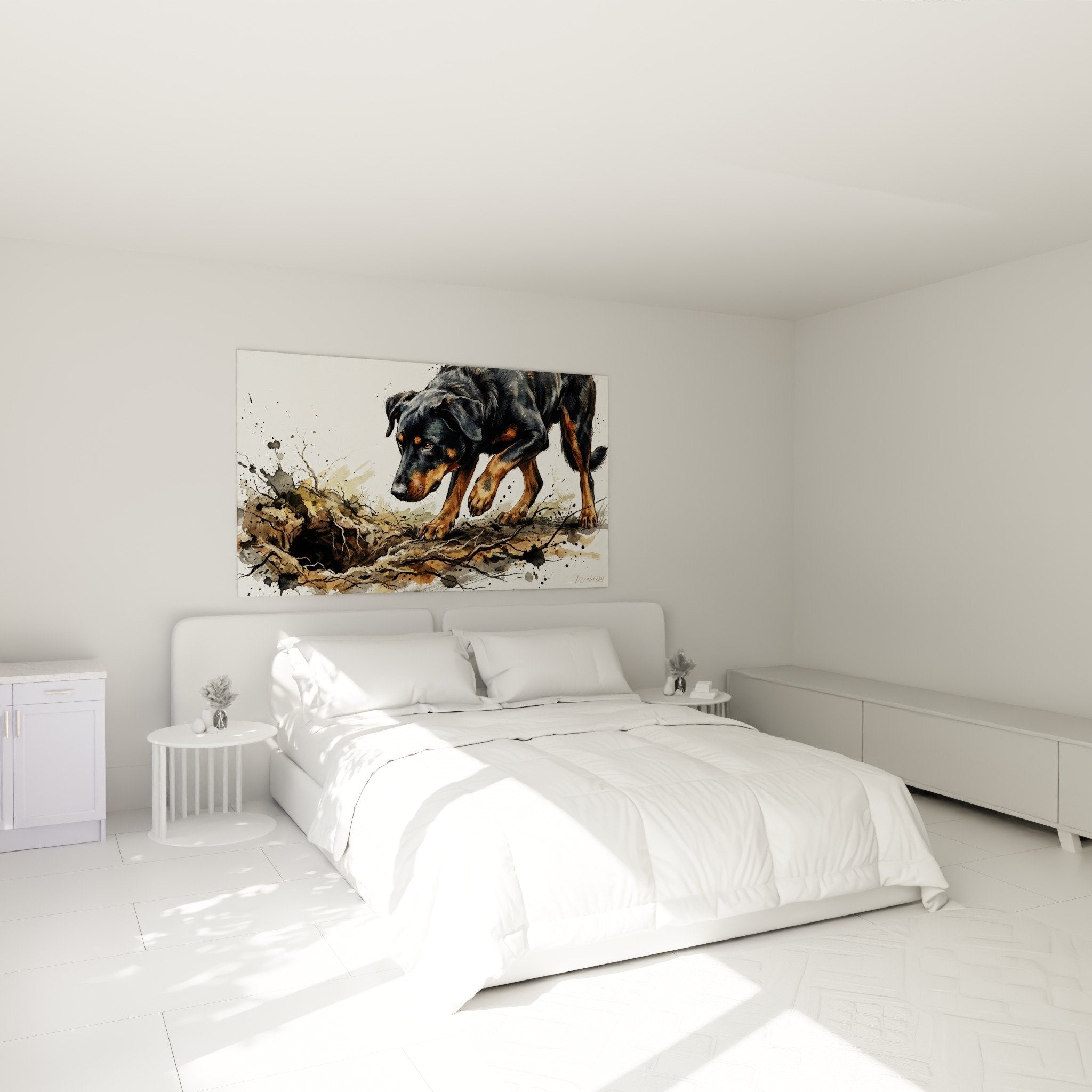 Beauceron Digging Dog Wall Art Hanging in Bedroom Natural Ambiance Home Decor
