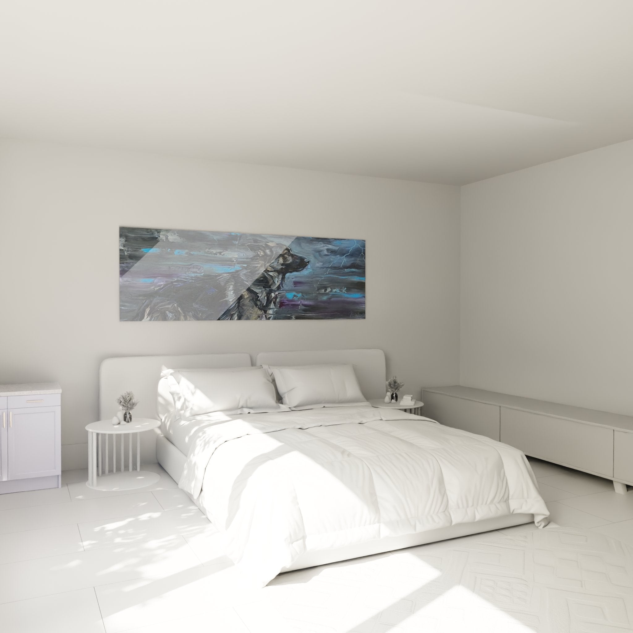 tableau berger allemand bleu gris decoration chambre art mural canin contemporain