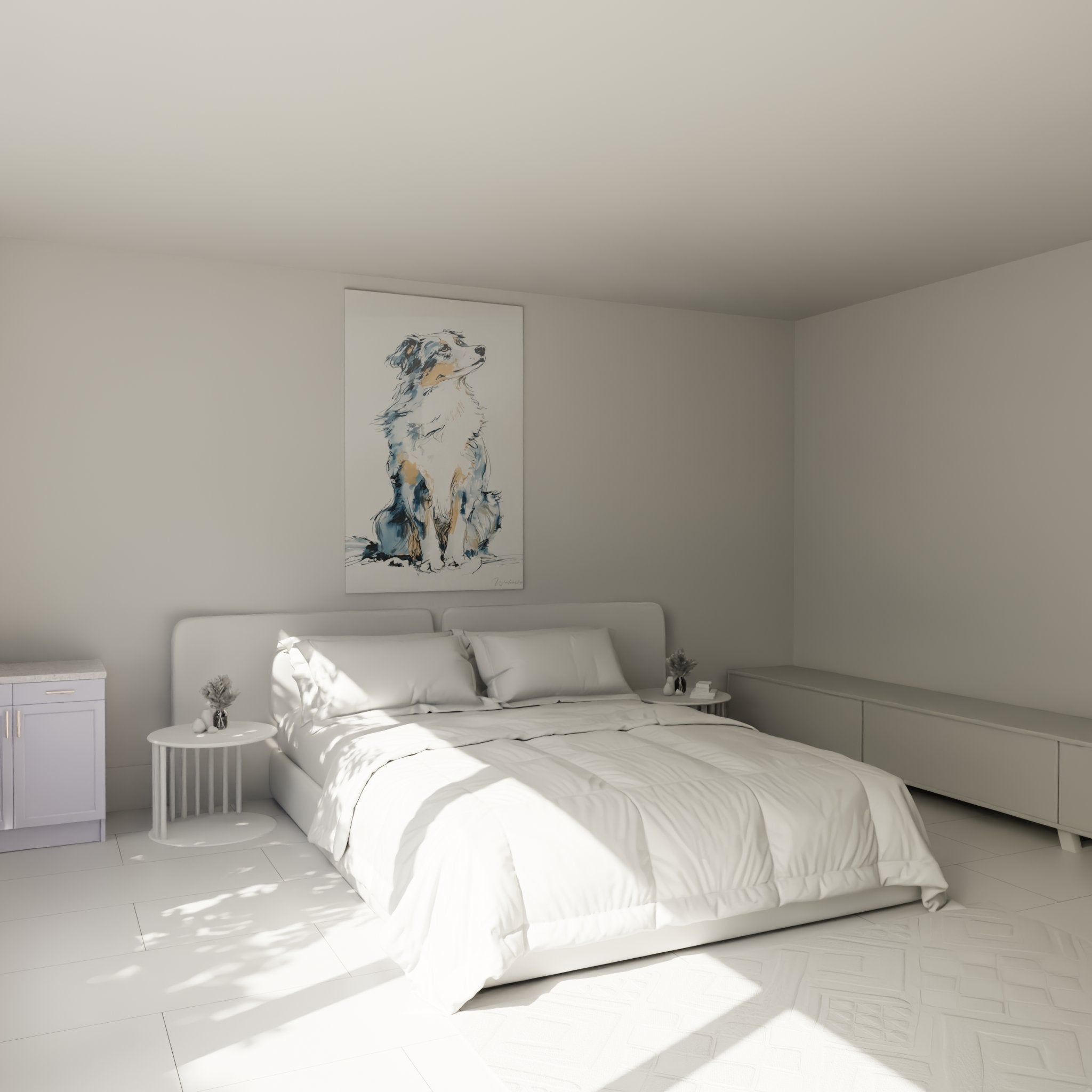 Aquarell Porträt Australian Shepherd Wanddekoration Schlafzimmer sanfte Atmosphäre