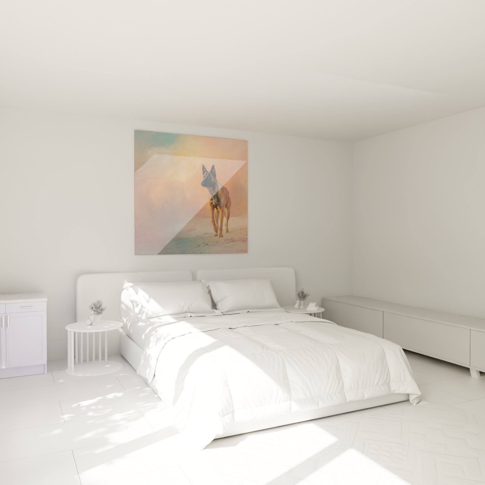 belgian malinois shepherd bedroom decor painting warm colors cosy ambiance