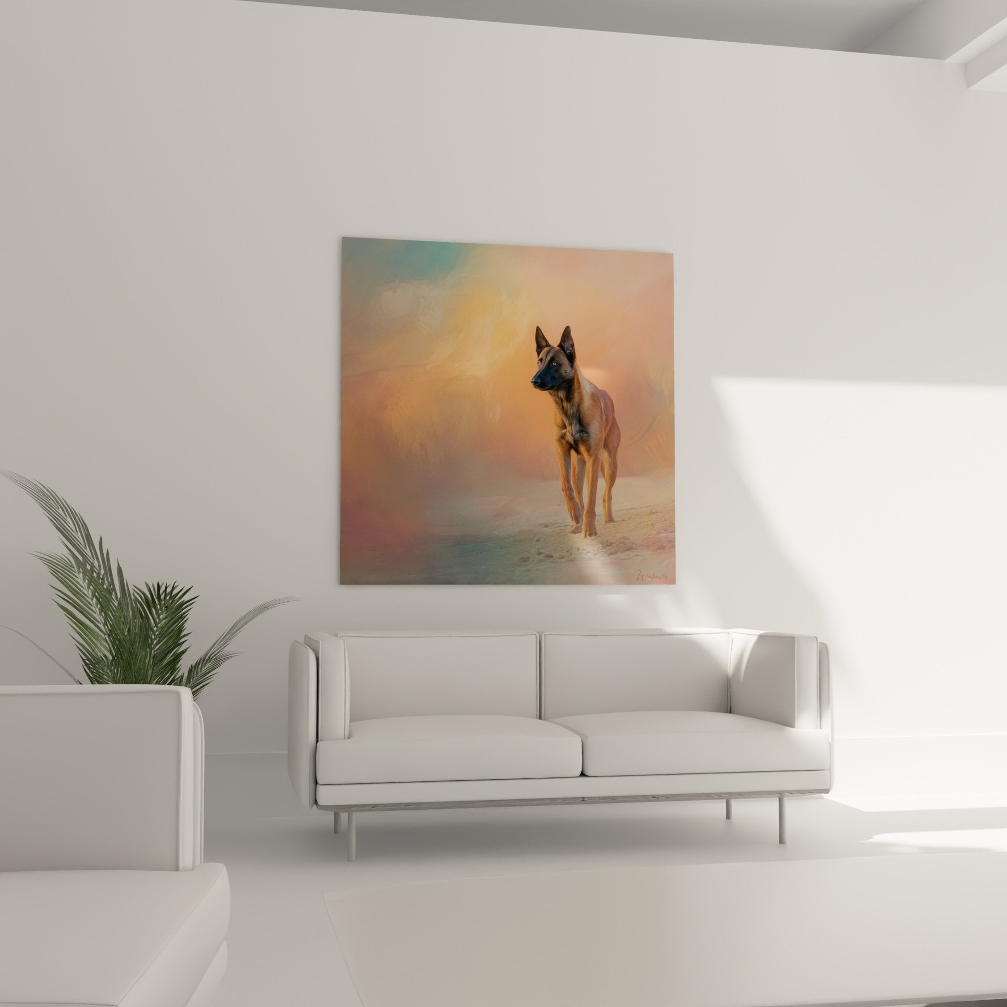 belgian malinois shepherd detail painting golden light effects artistic texture