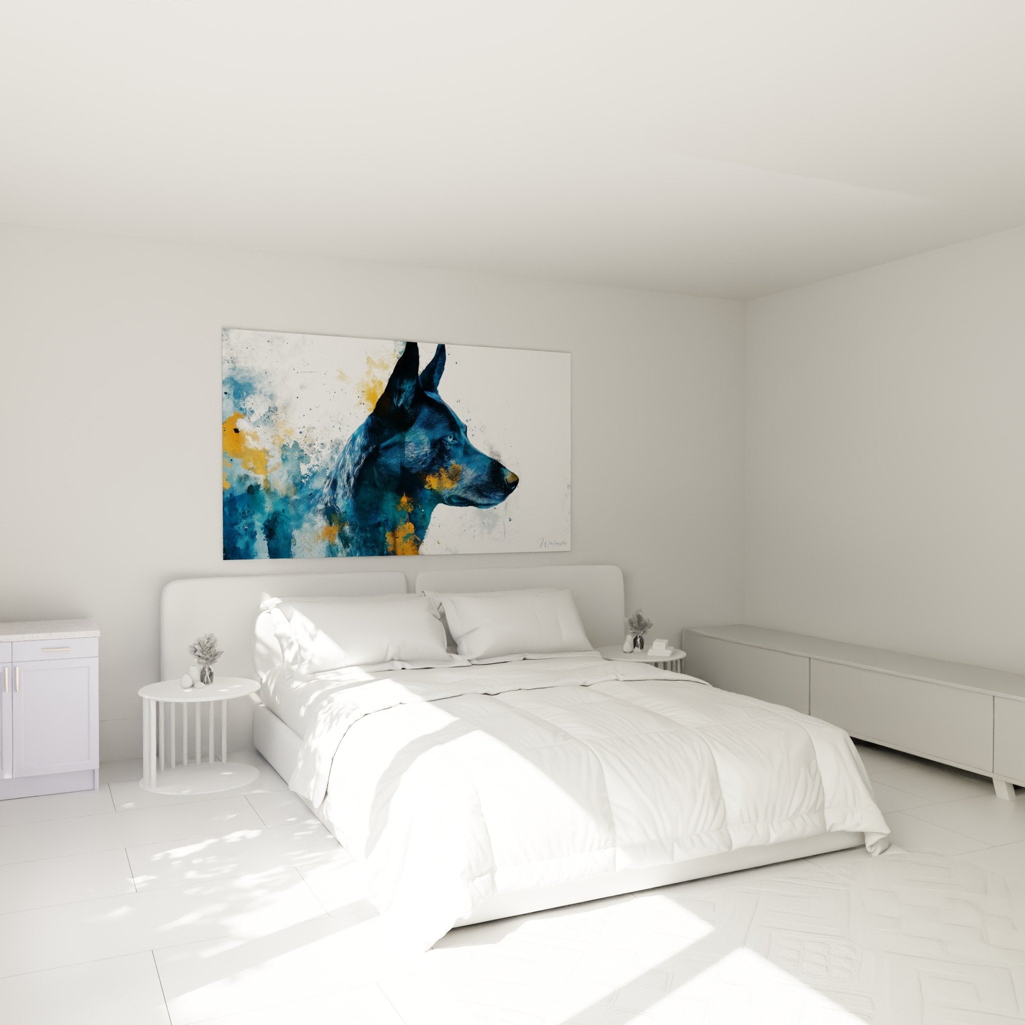 Quadro cane blu oro in camera moderna decorazione murale contemporanea pastore olandese