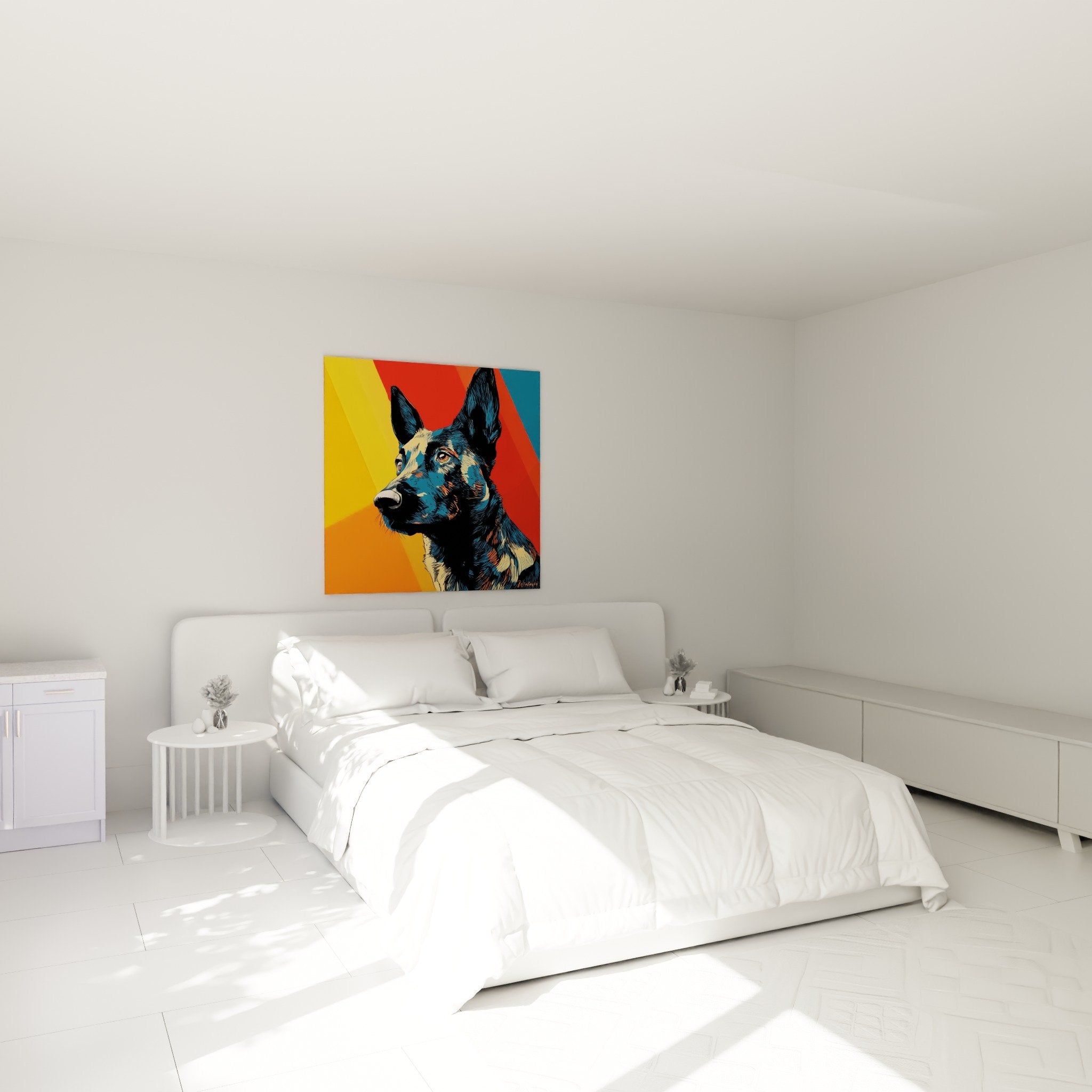 Tableau berger hollandais bleu orange decoration murale chambre moderne geometrique