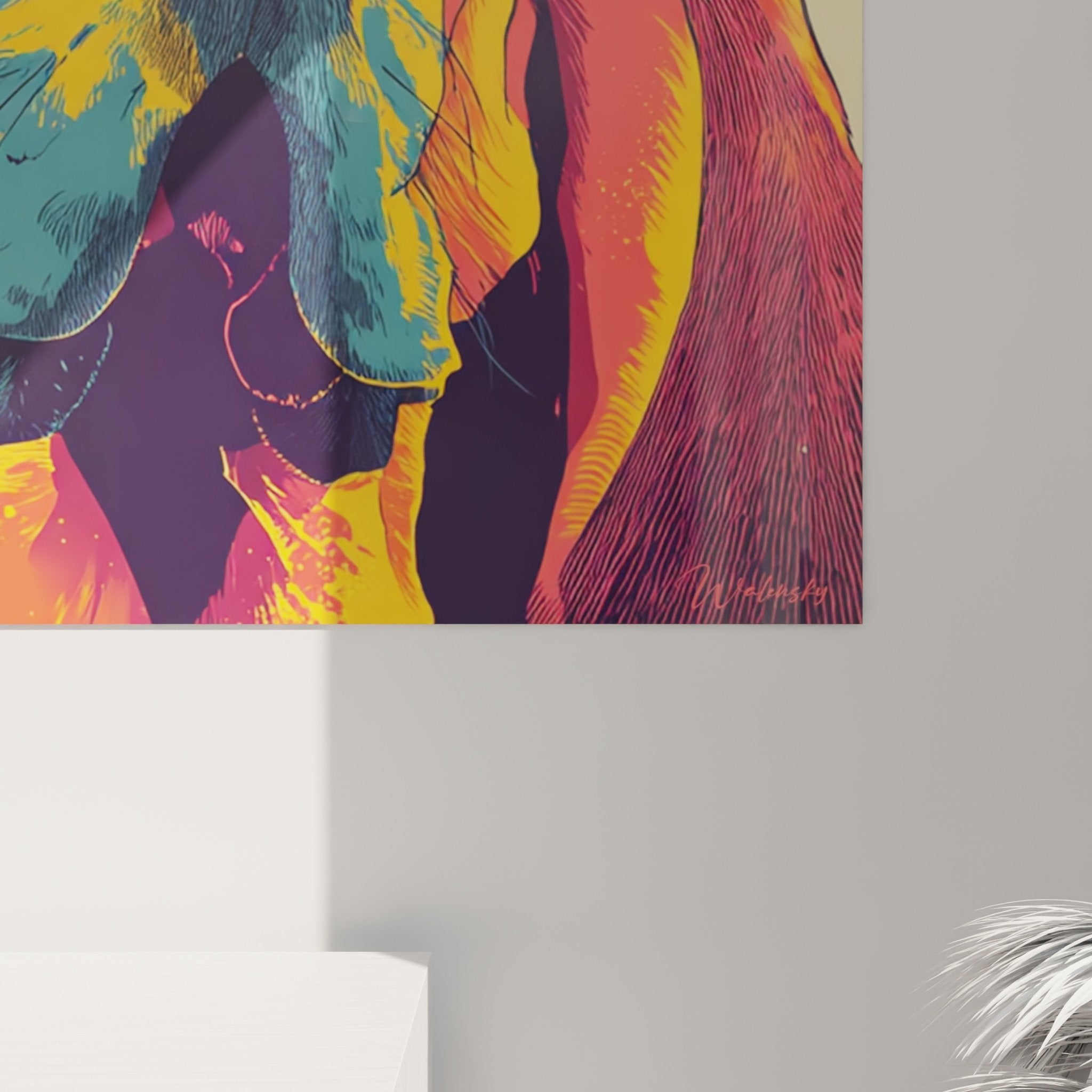Übersicht des Pop-Art-Porträts Bloodhound in zeitgenössischer Inneneinrichtung
