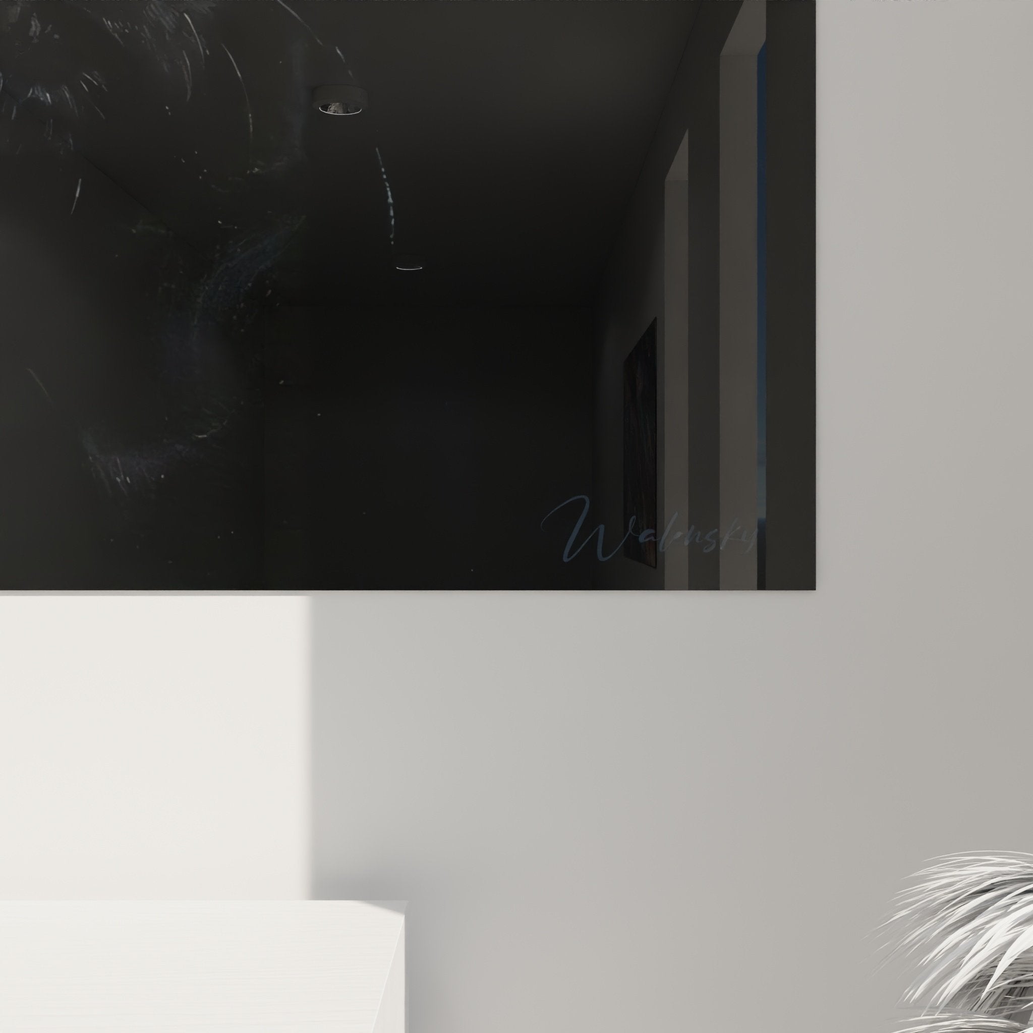 Vue ensemble portrait carlin noir dans salon contemporain mur clair mobilier moderne decoration