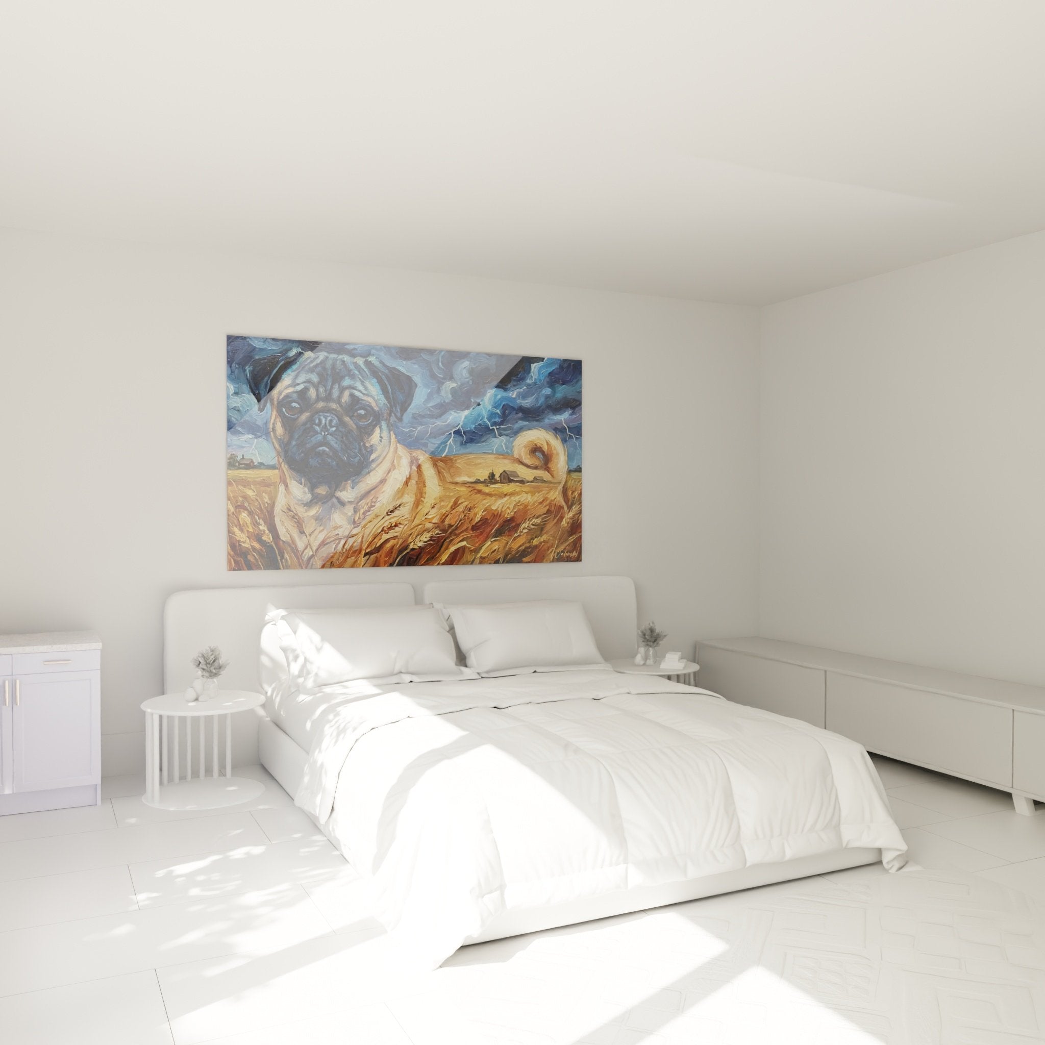 Tableau carlin tempête dorée déco chambre mur blanc ambiance dramatique blé orageux expressionnisme