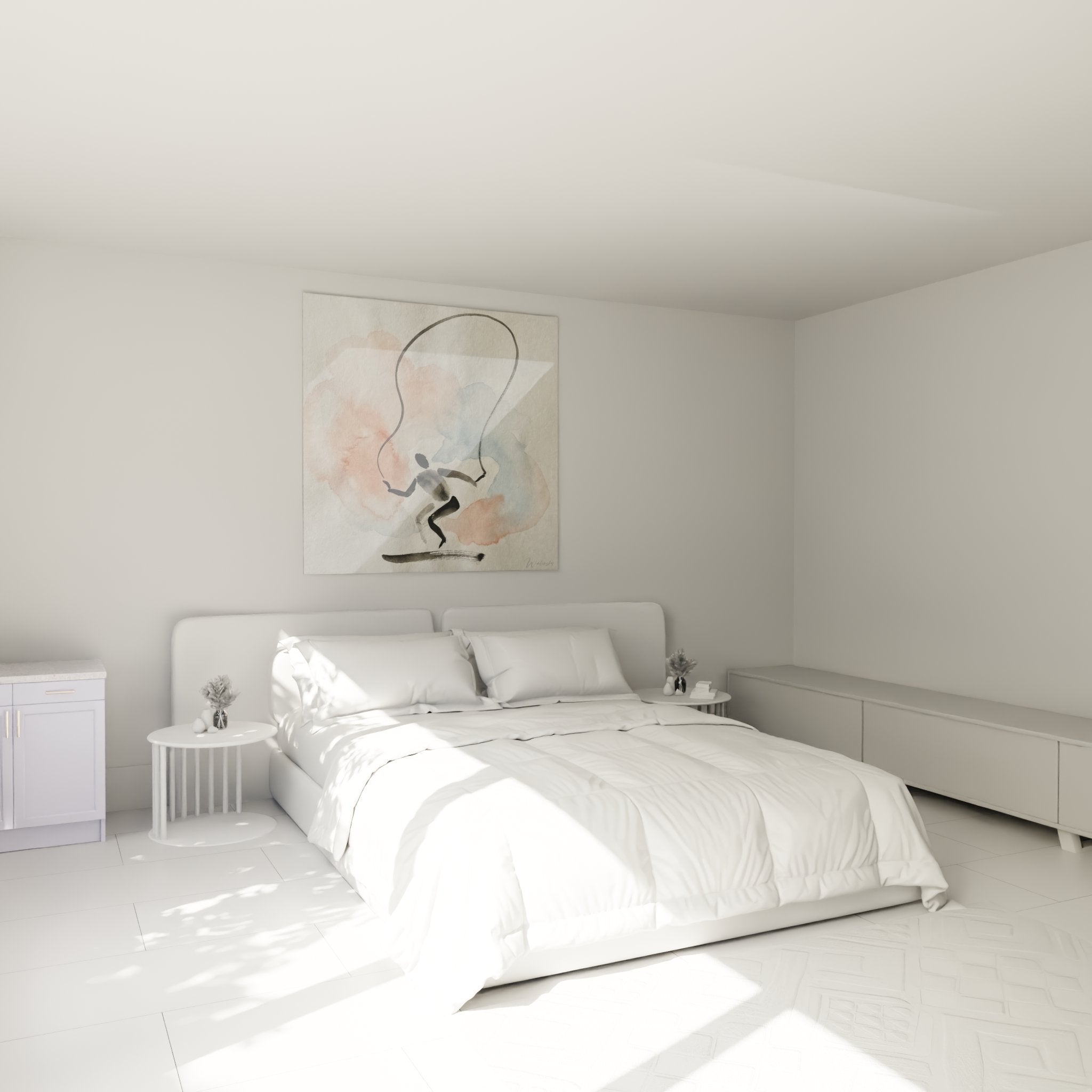 Tableau corde à sauter dans une chambre moderne avec décoration murale artistique et aquarelle