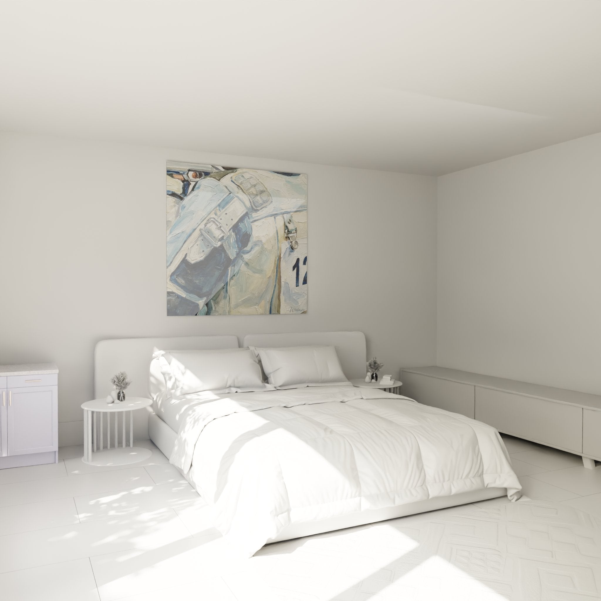 Tableau pistolet vintage exposé dans une chambre moderne, art mural pour décoration intérieure