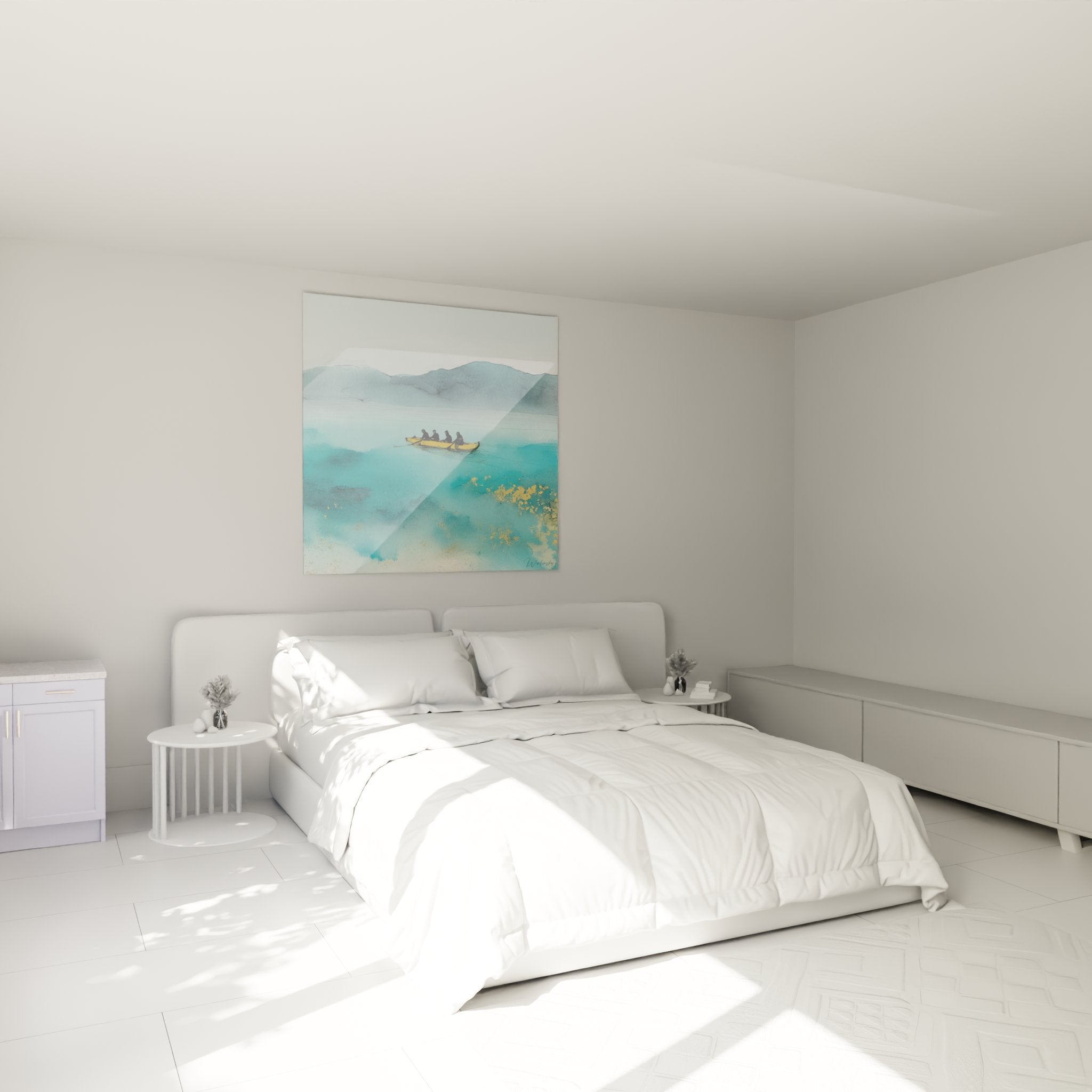 Decorazione murale rafting camera quadro acquerello avventura nautica atmosfera rilassante blu turchese