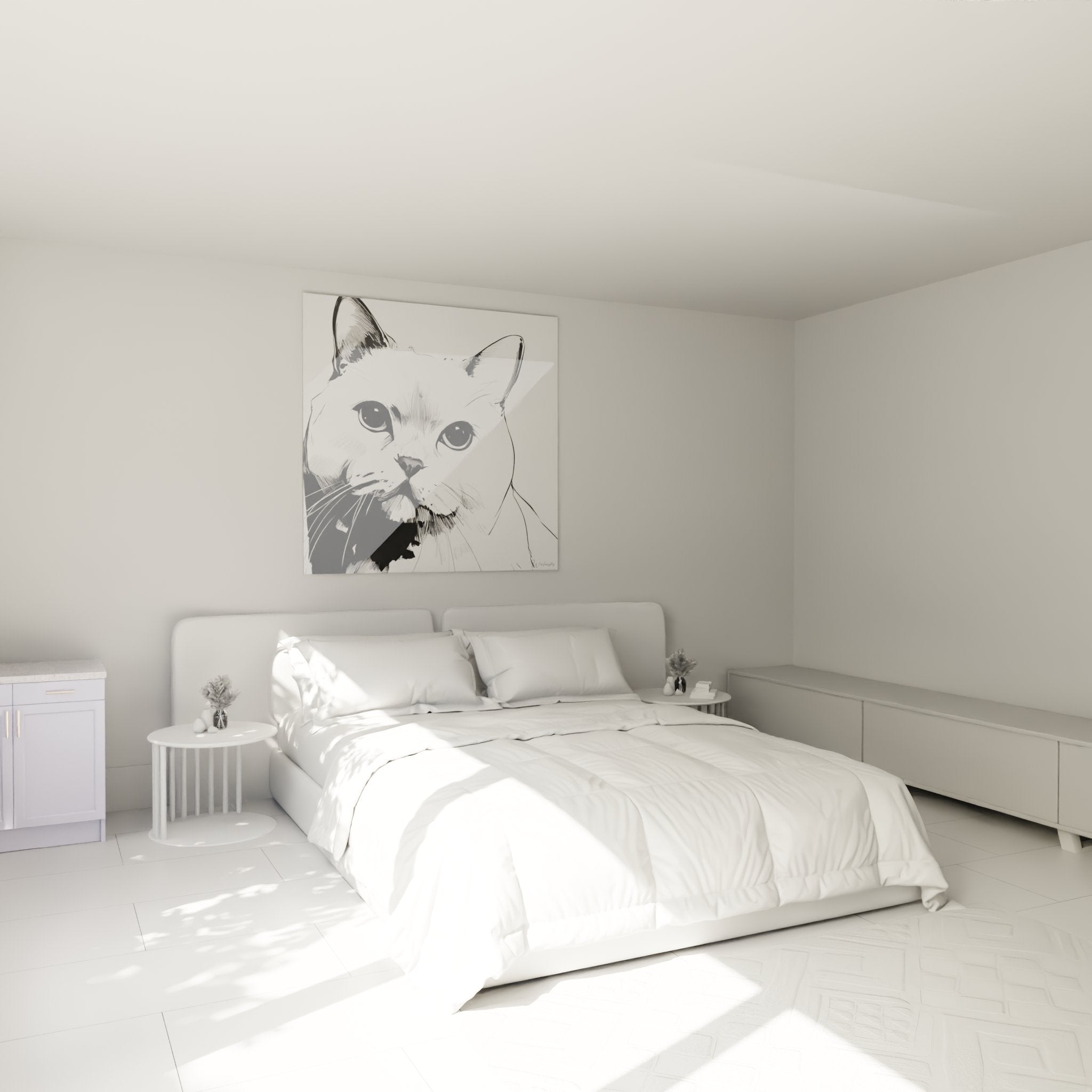 Tableau chat noir blanc accroche au mur chambre decoration murale portrait American Shorthair elegant