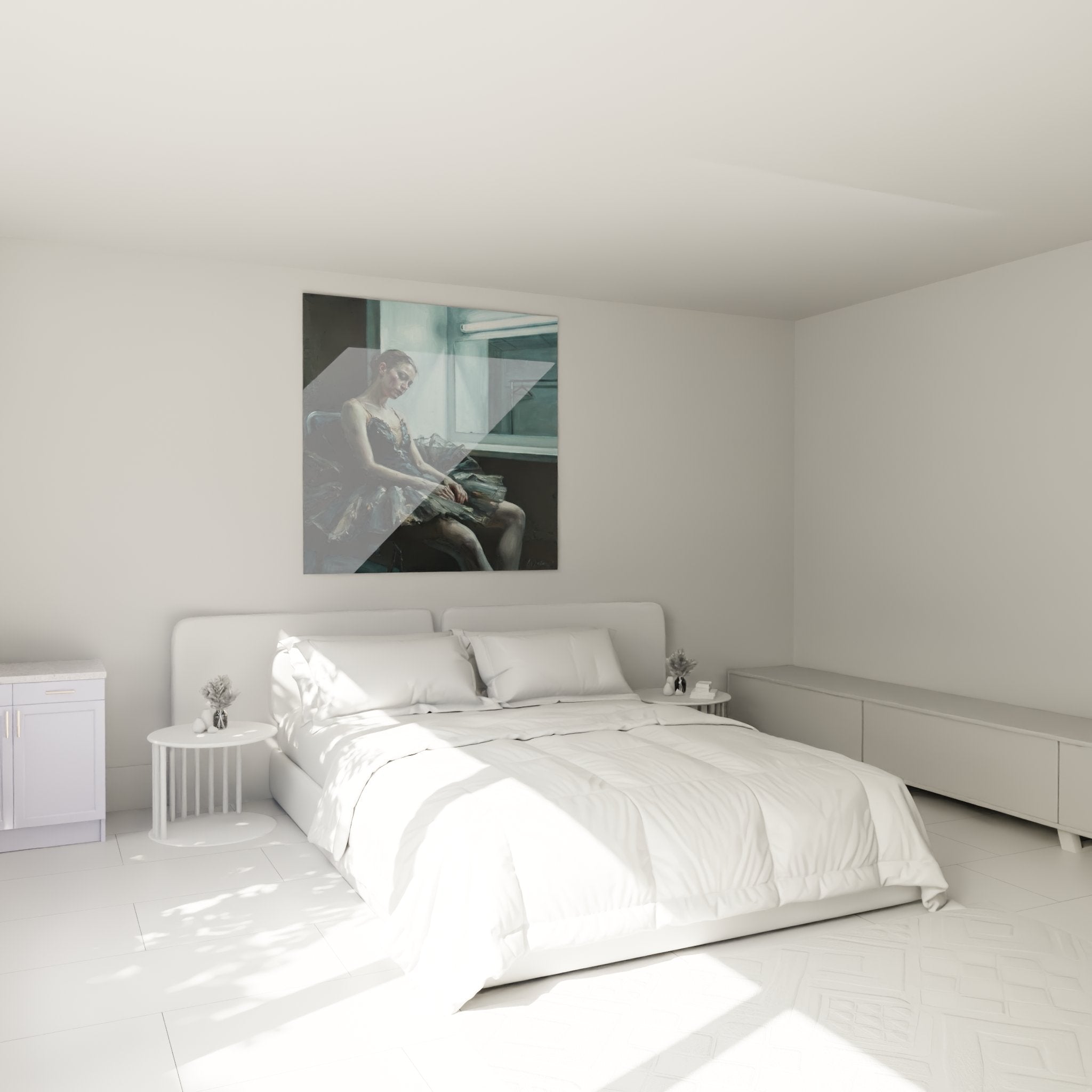 Decorazione murale ballerina in camera moderna, quadro danza classica sopra il letto