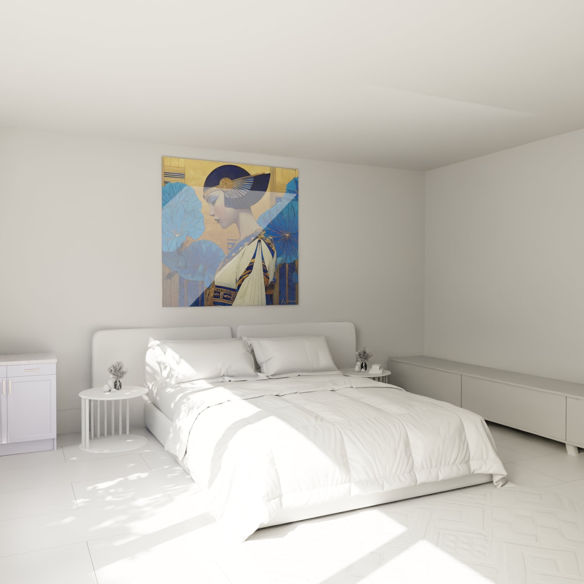 Bedroom decoration art deco painting oriental woman blue lotus refined atmosphere
