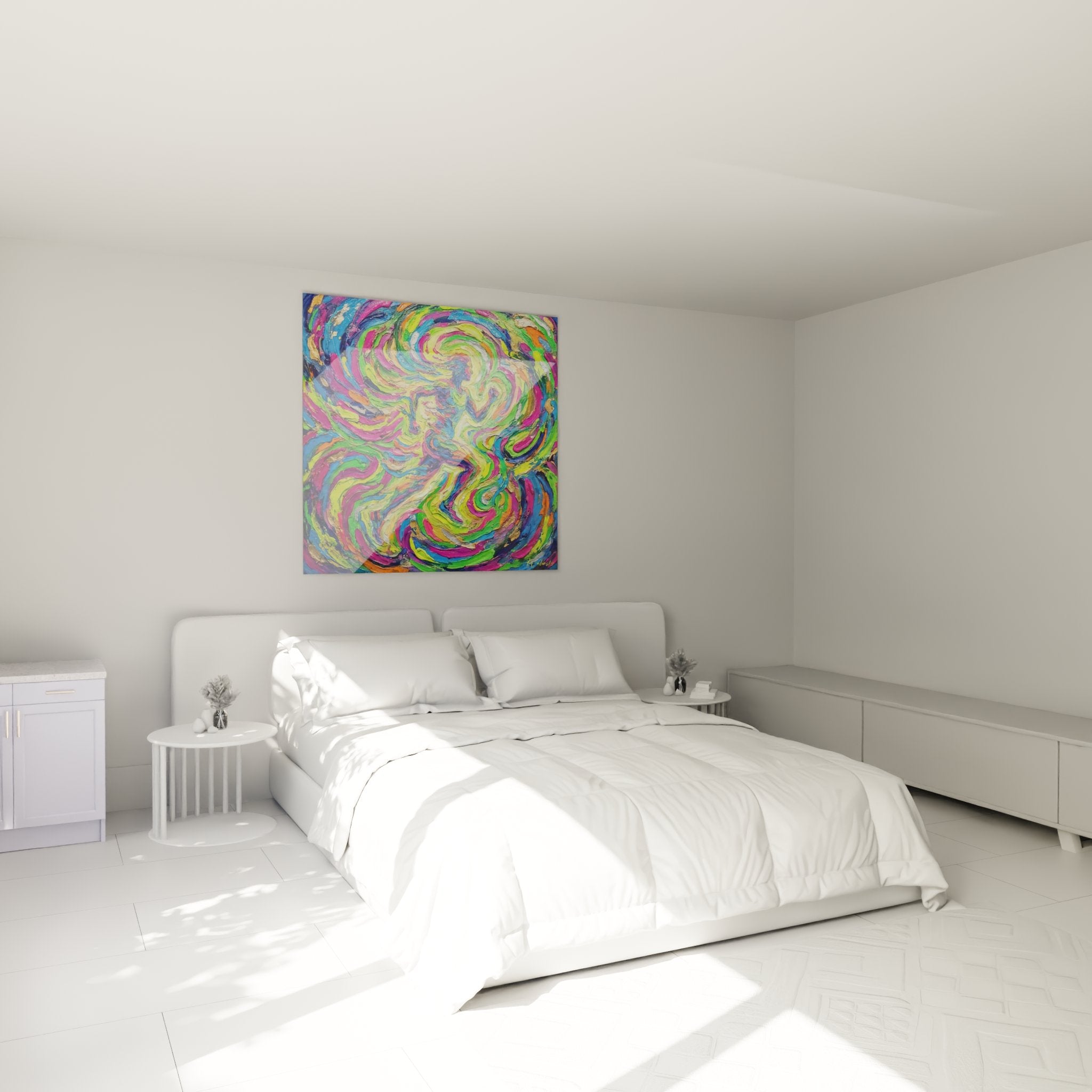 Tableau tourbillon coloré décorant chambre ambiance énergétique course à pied art contemporain