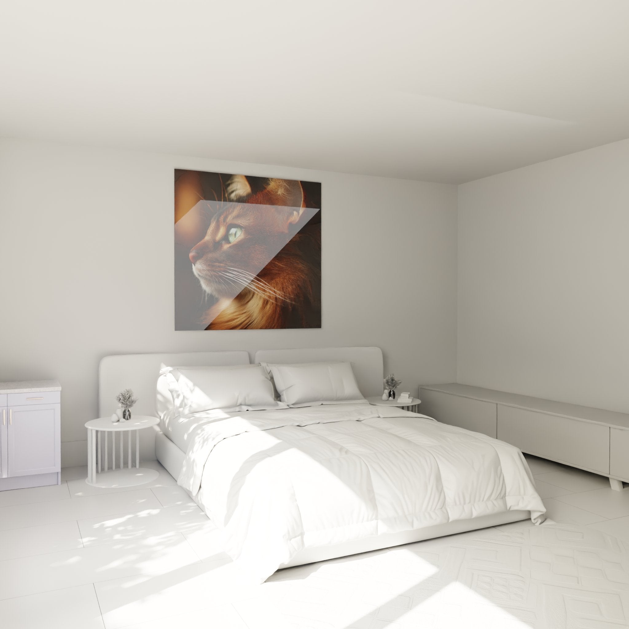 Tableau chat Somali décorant une chambre moderne ambiance chaleureuse art mural félin