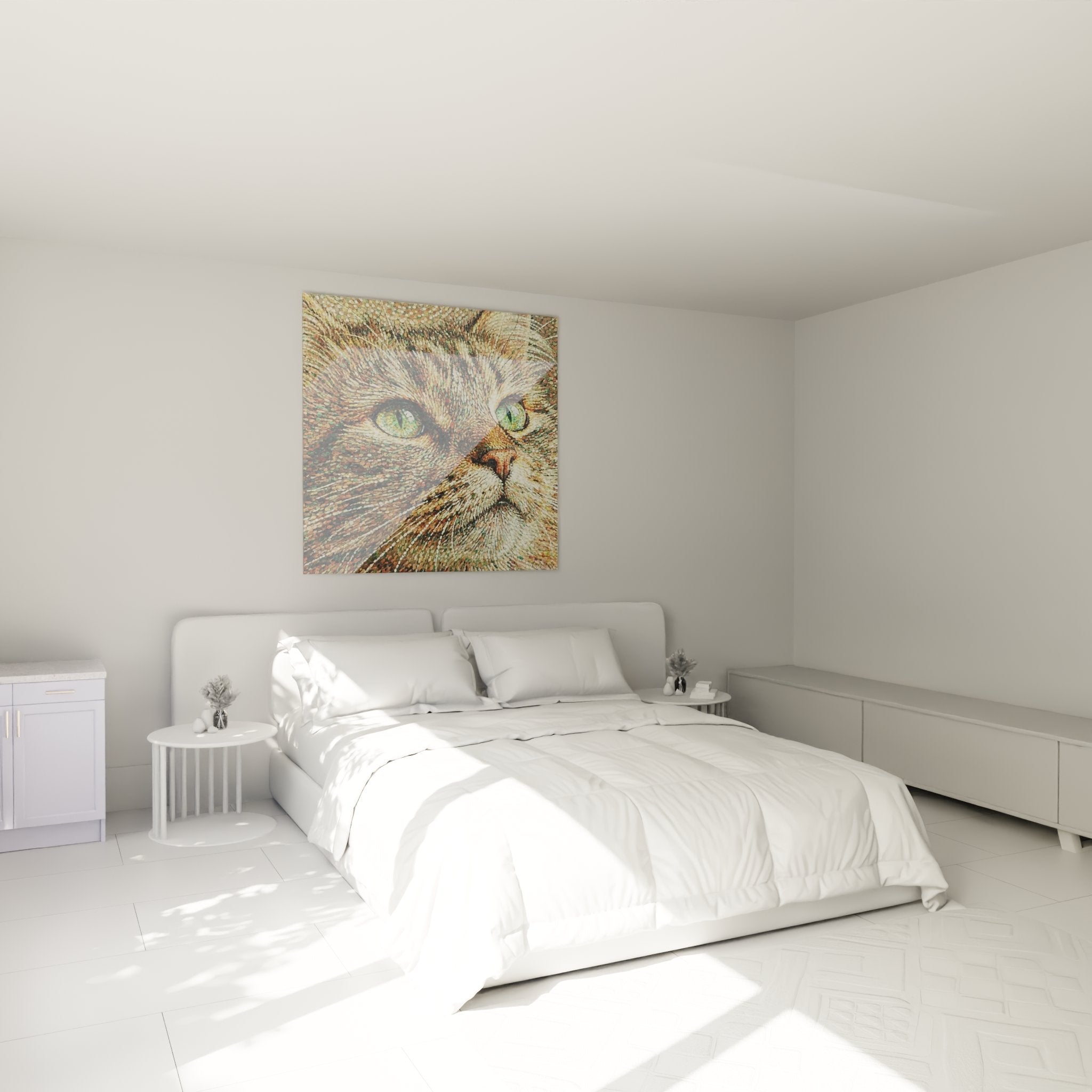 Quadro gatto Ragamuffin occhi smeraldo in camera moderna decorazione murale ritratto felino mosaico