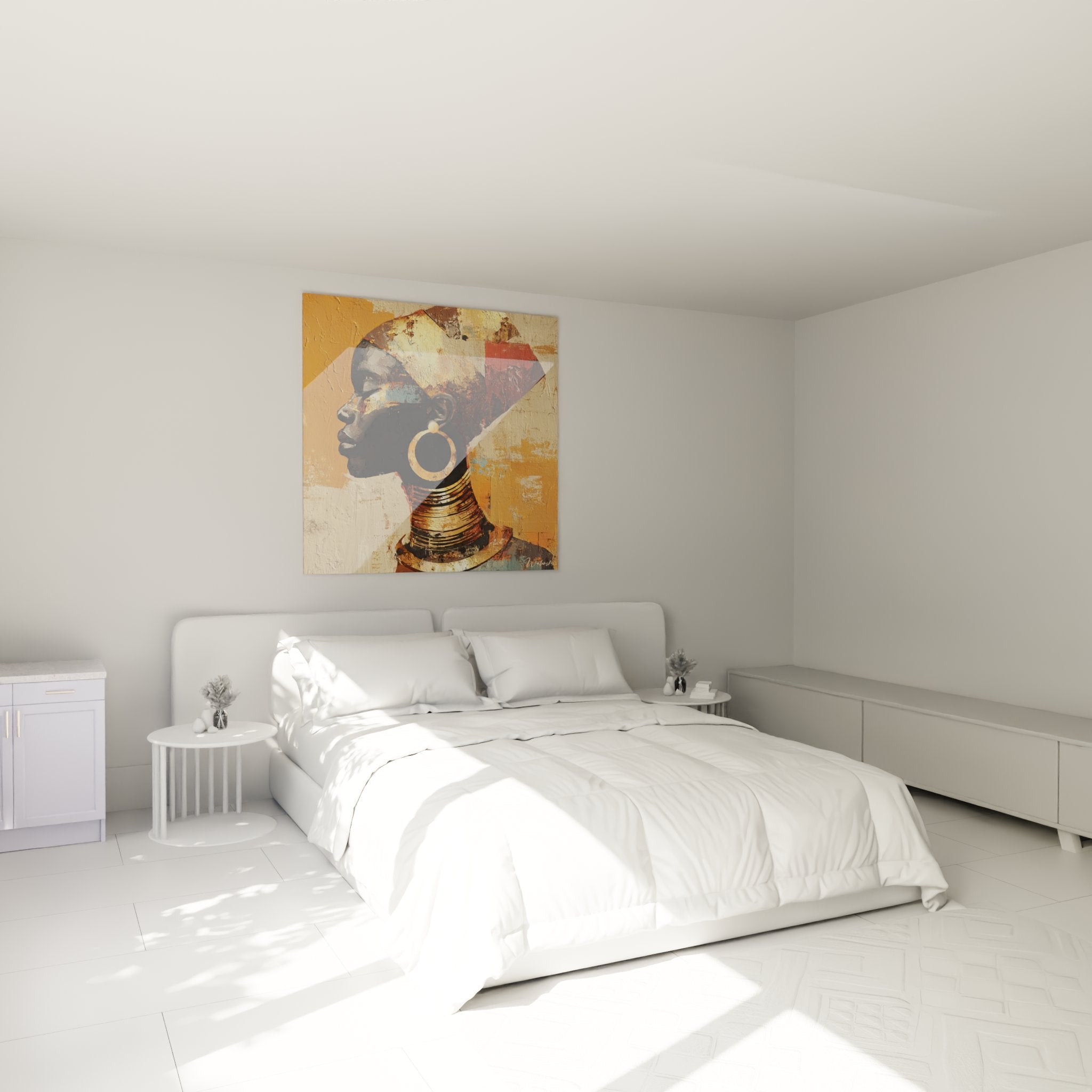 Quadro donna africana dorata in camera moderna decorazione murale arte etnica ritratto profilo elegante