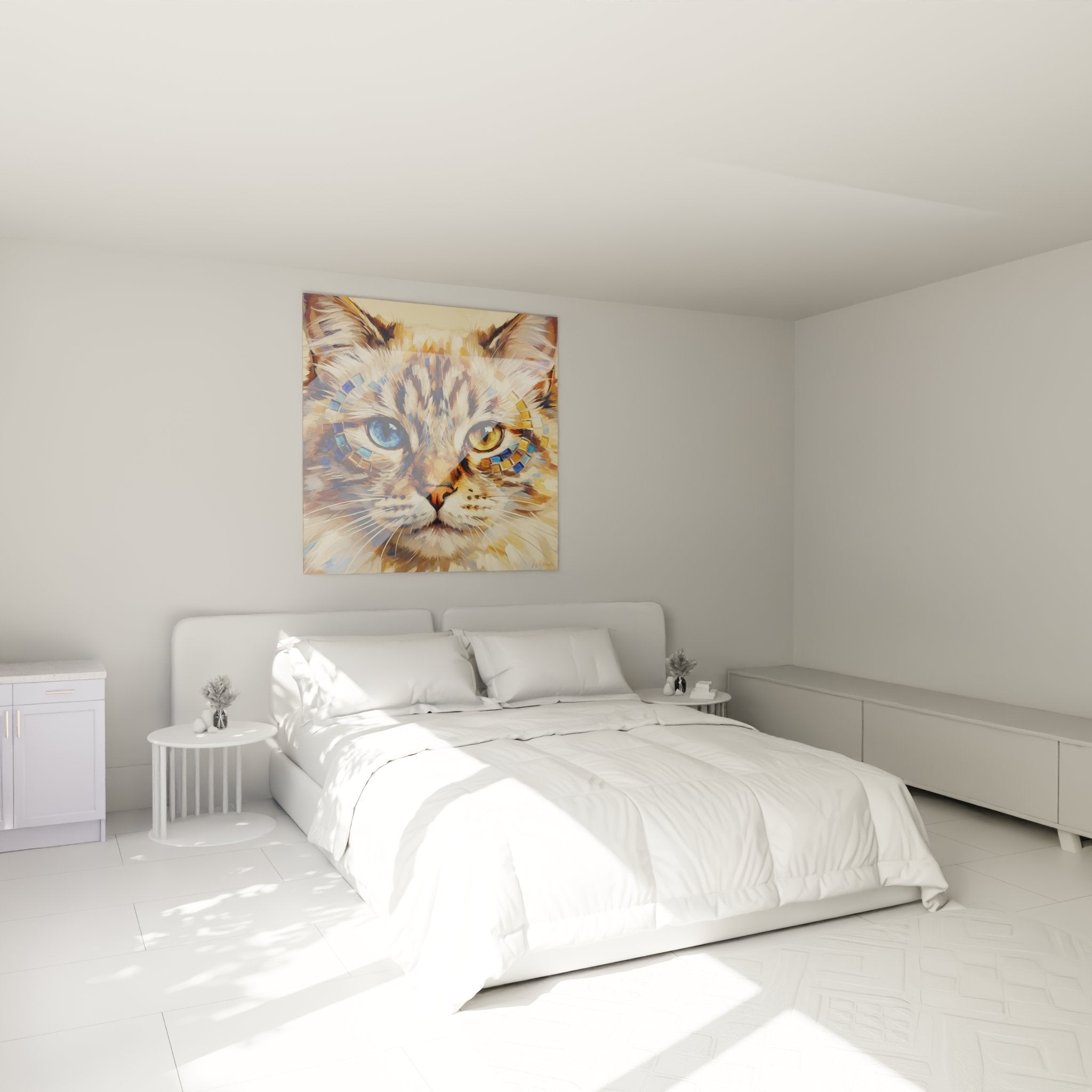 Decorazione murale camera da letto con quadro gatto Ragamuffin occhi dispari stile mosaico moderno
