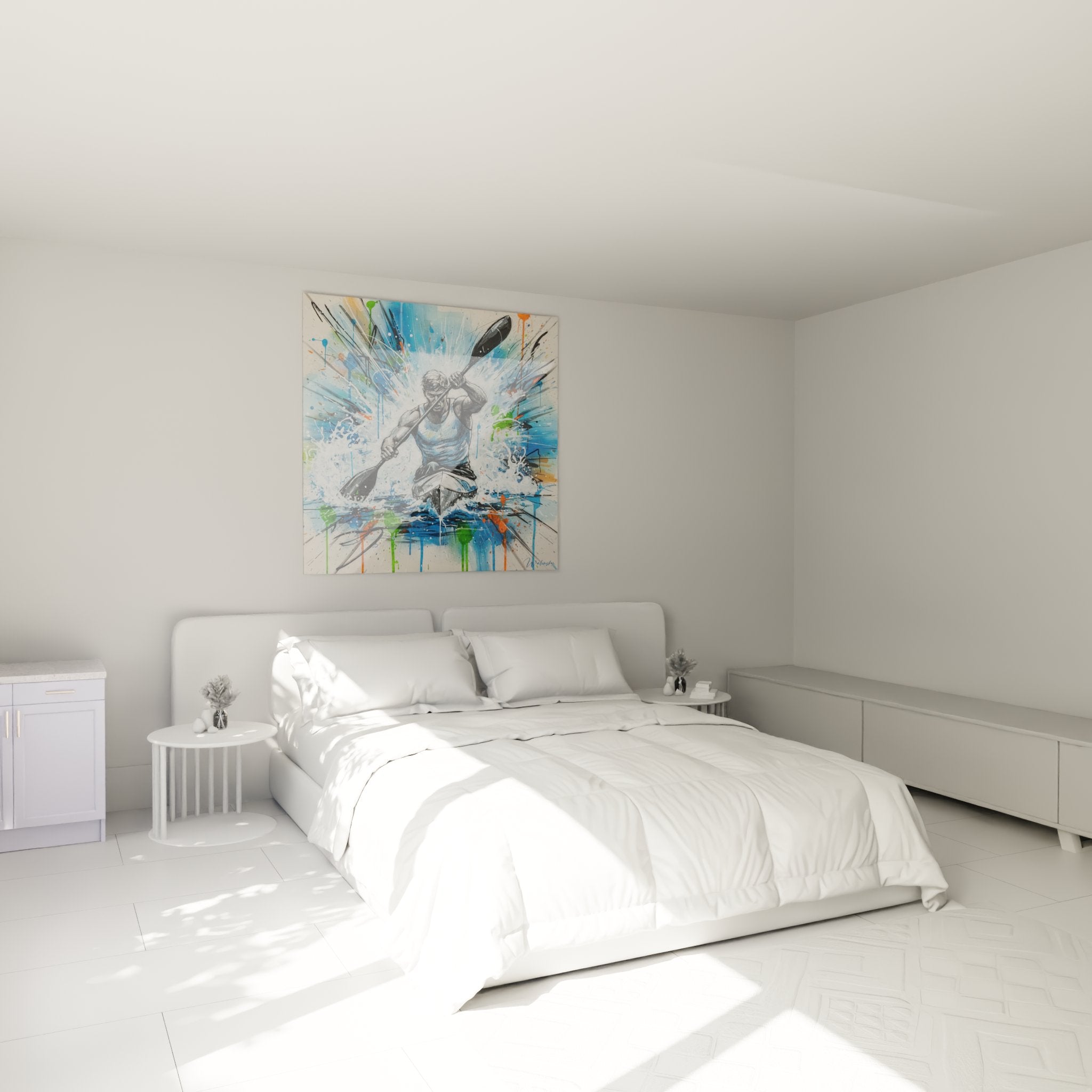 Decorazione murale kayak in camera moderna con quadro dinamico sport acquatici