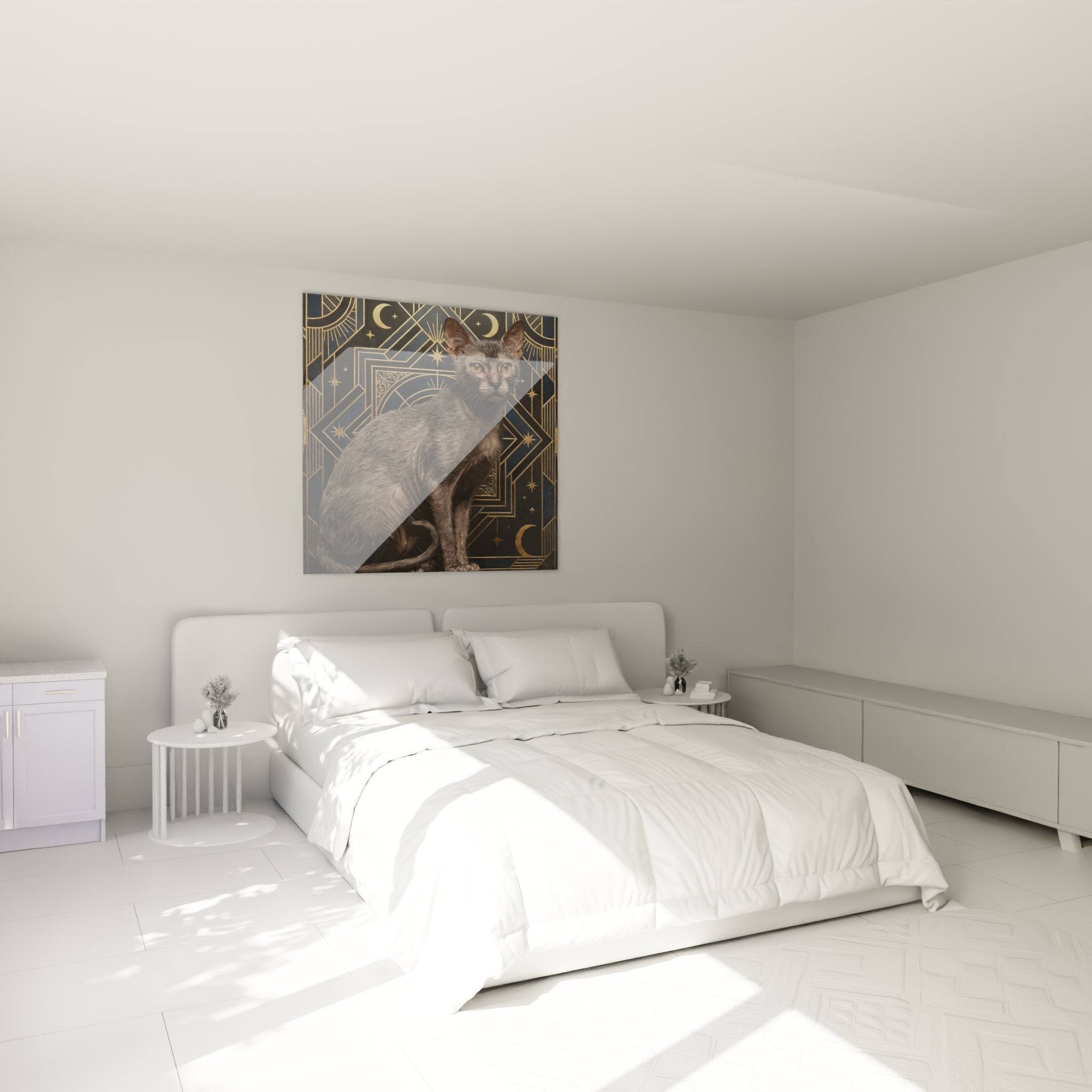 Decorazione murale camera da letto con quadro gatto Lykoi mistico stile Art Deco dorato atmosfera elegante