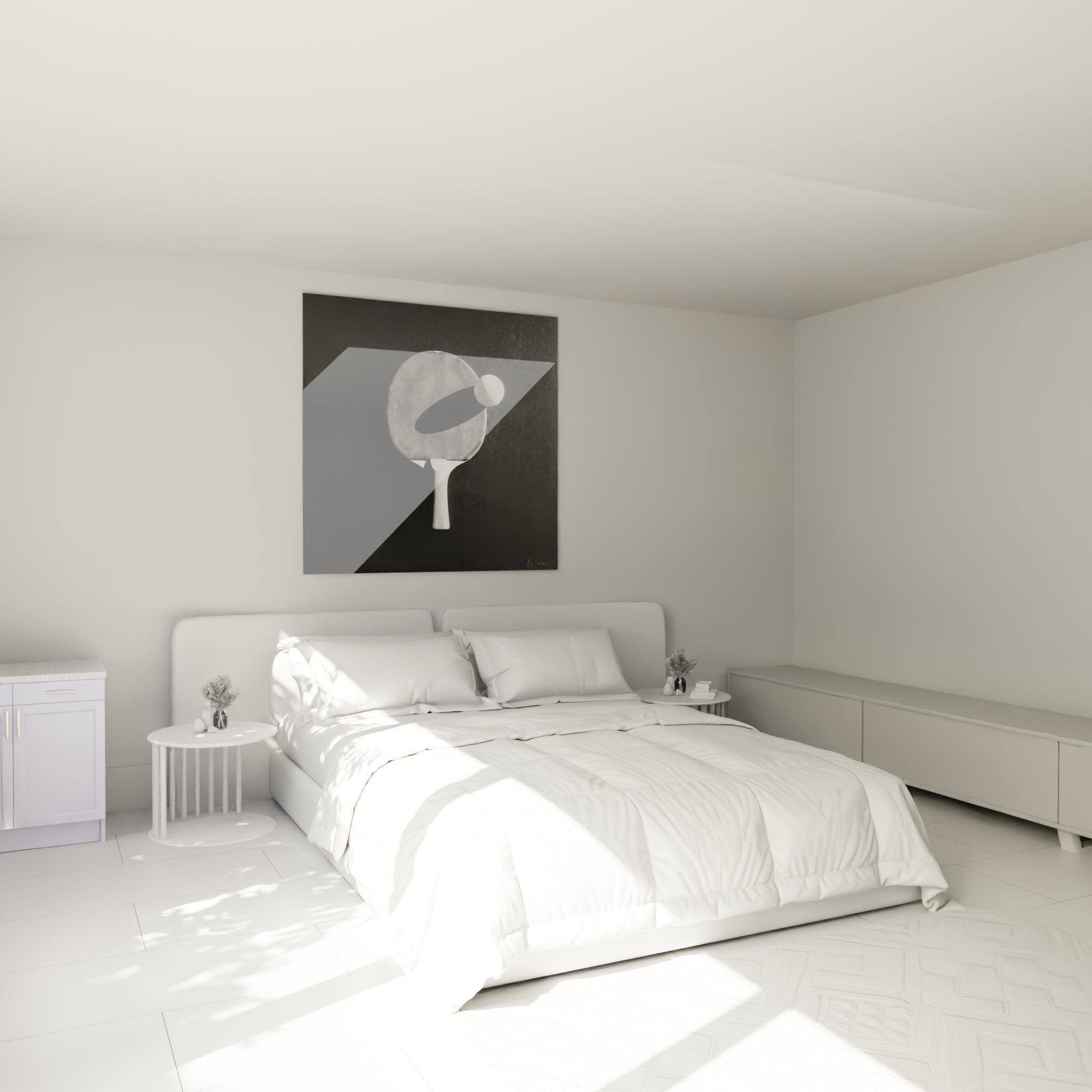 Tableau ping pong noir blanc decorant chambre moderne avec raquette stylisee art mural tennis table