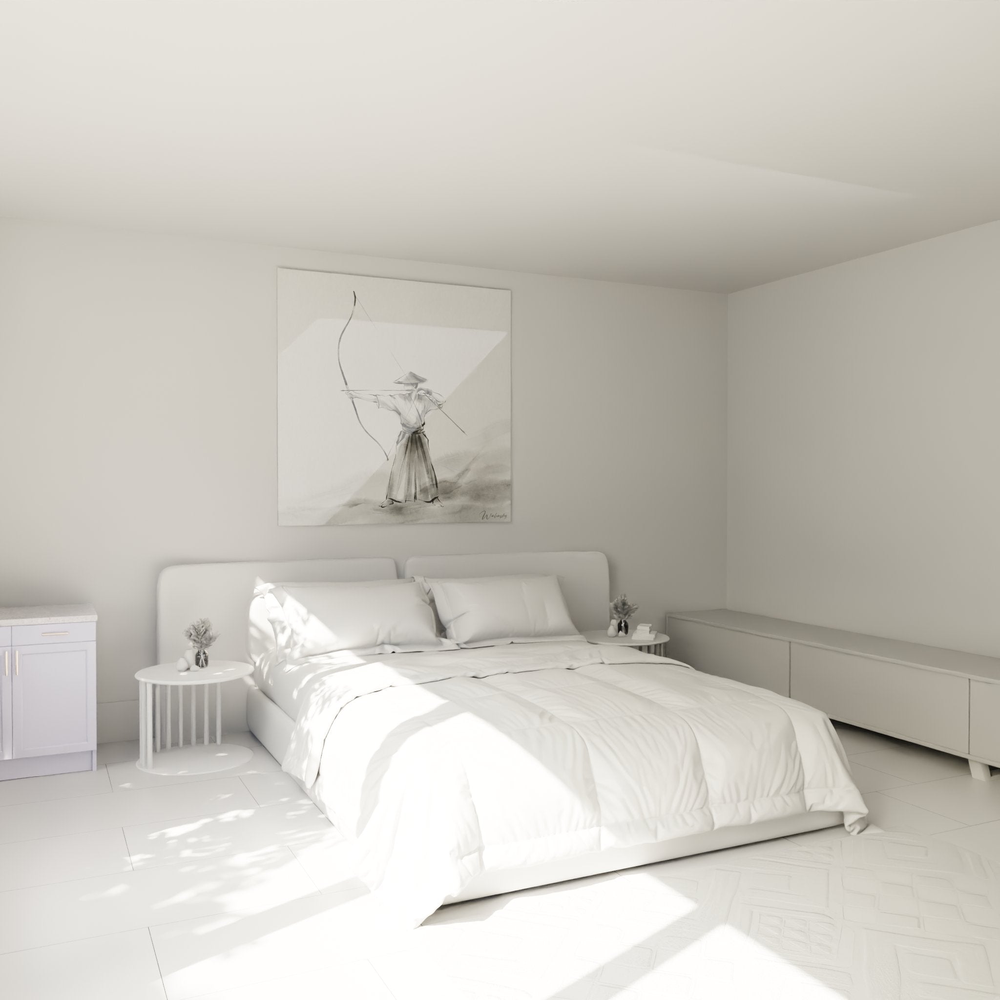 Decorazione murale arciere samurai in una camera moderna con arte marziale giapponese kyudo