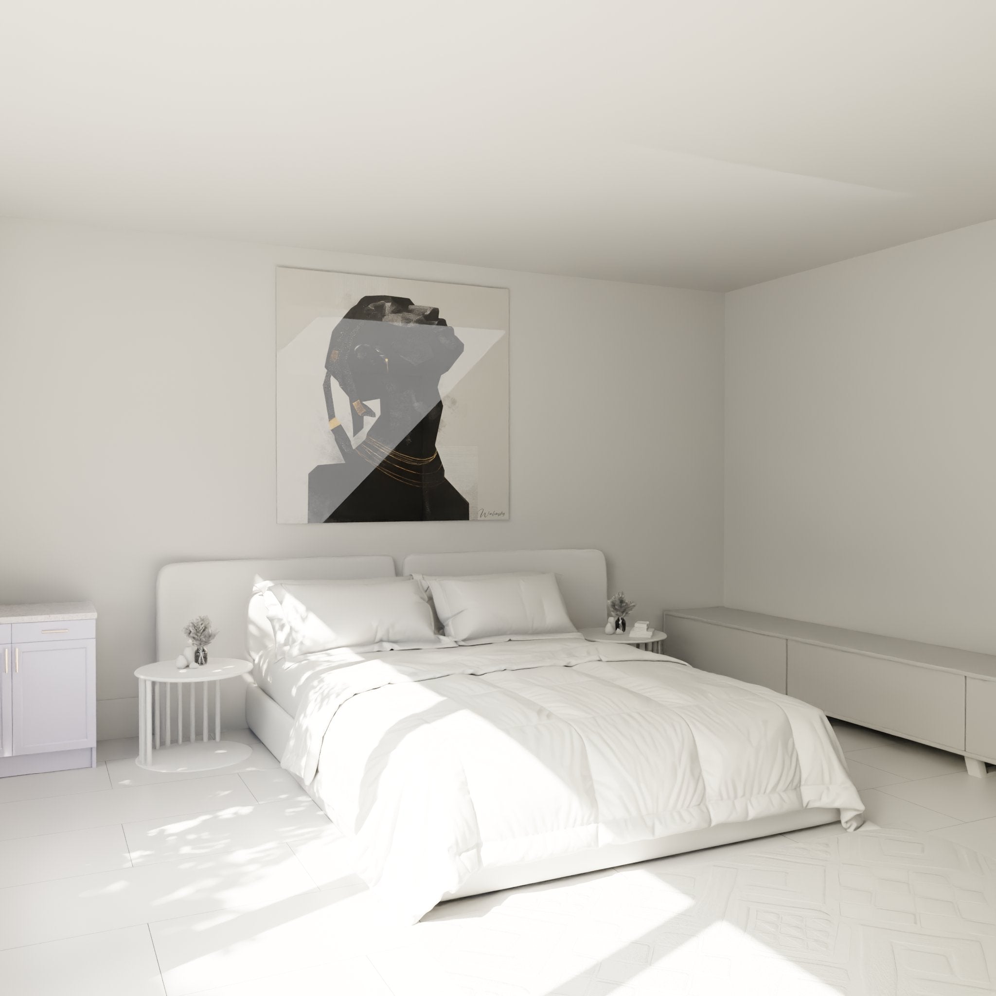 Decorazione murale camera da letto con quadro donna africana elegante con accenti dorati stile contemporaneo
