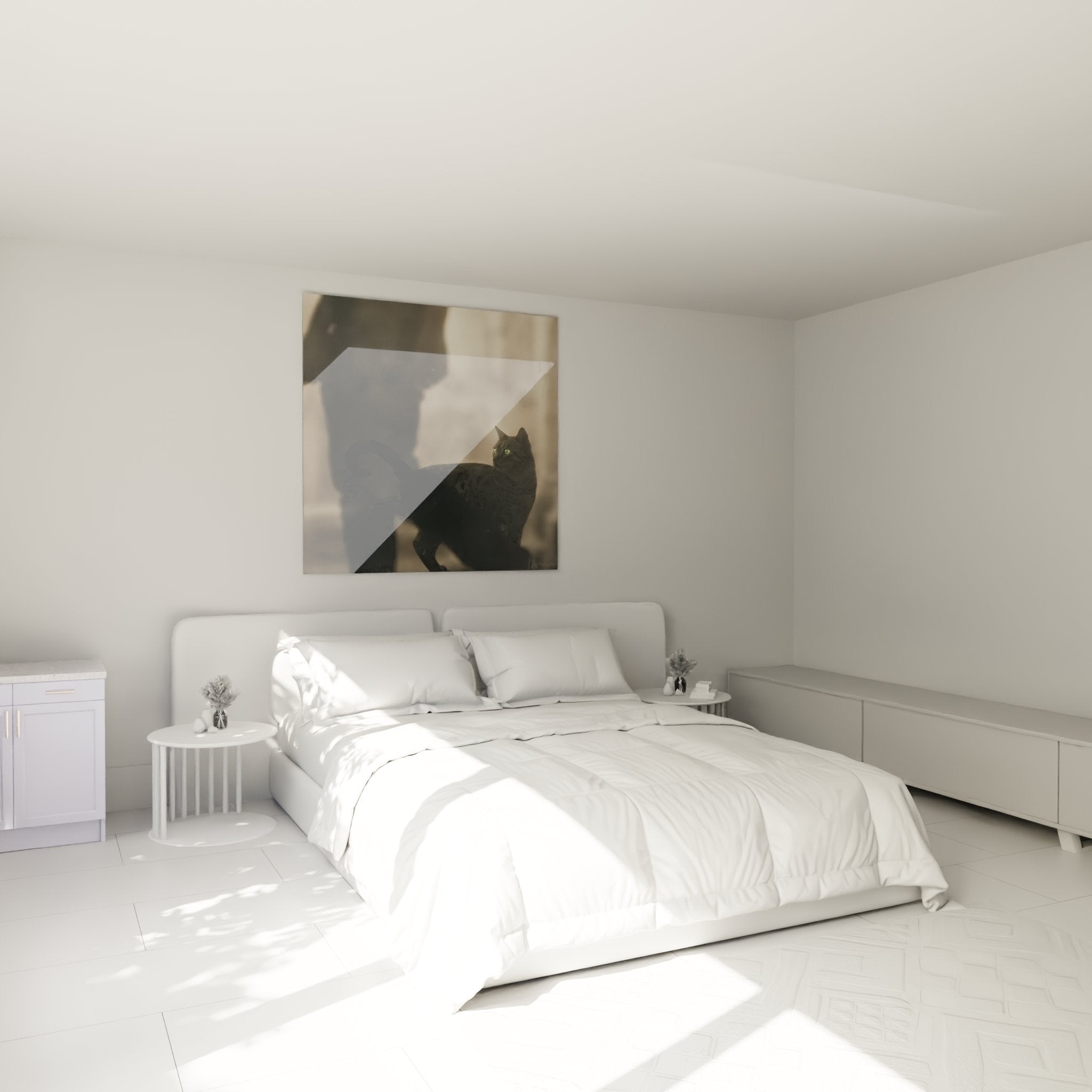 Quadro Egyptian Mau camera decorazione murale gatto grigio argentato occhi verdi atmosfera accogliente