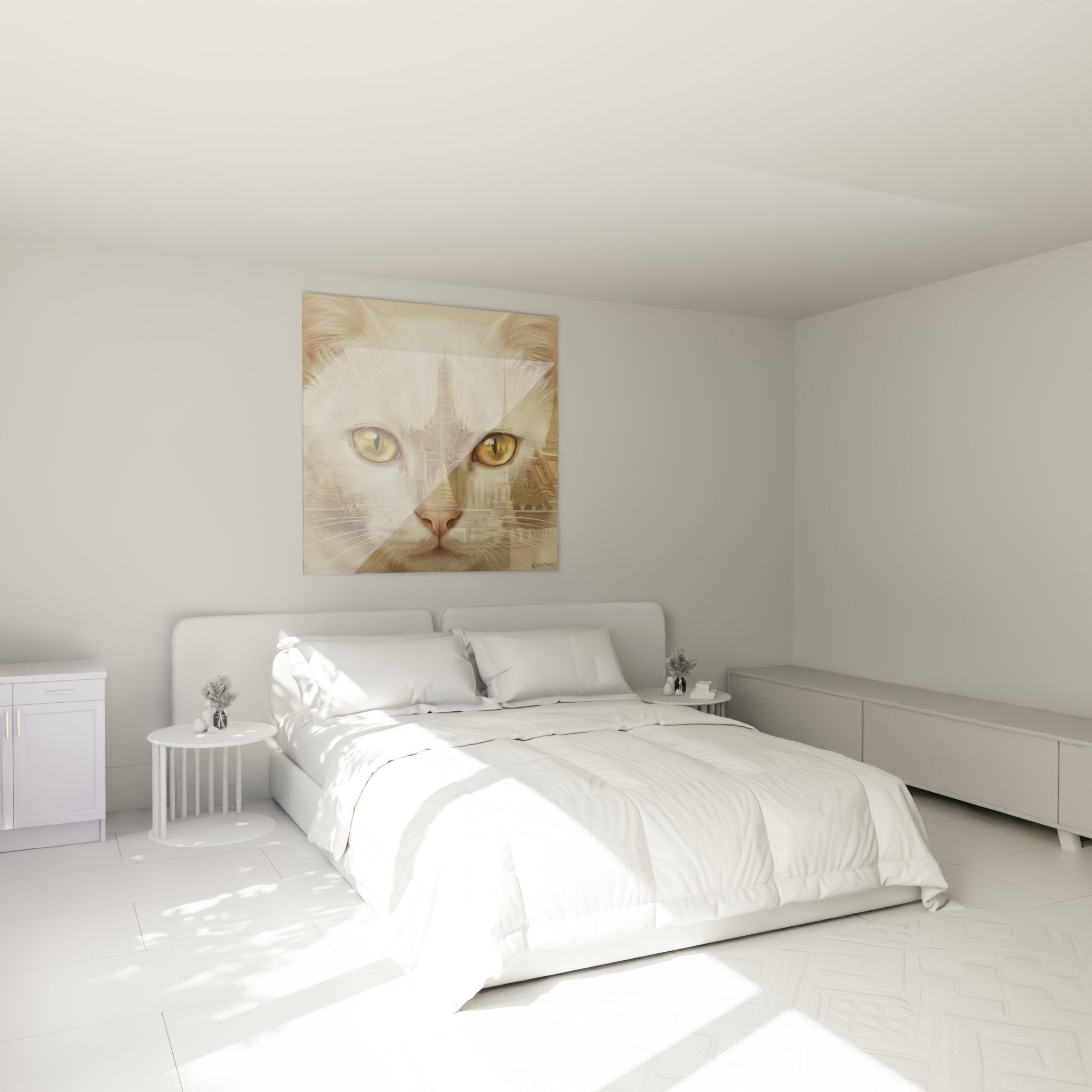 Decoration murale chambre tableau chat mystique temple dore ambiance zen spirituelle