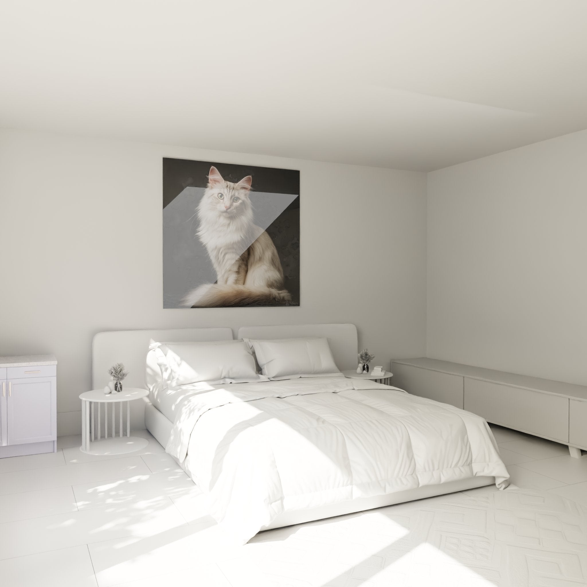 White Turkish Angora cat wall art bedroom decoration contemporary feline artistic creation
