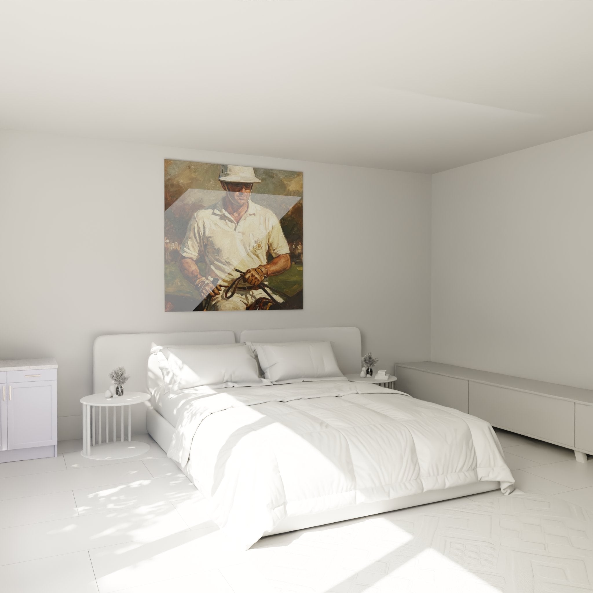 Wall decoration polo painting in bedroom elegant equestrian sport art mural ambiance