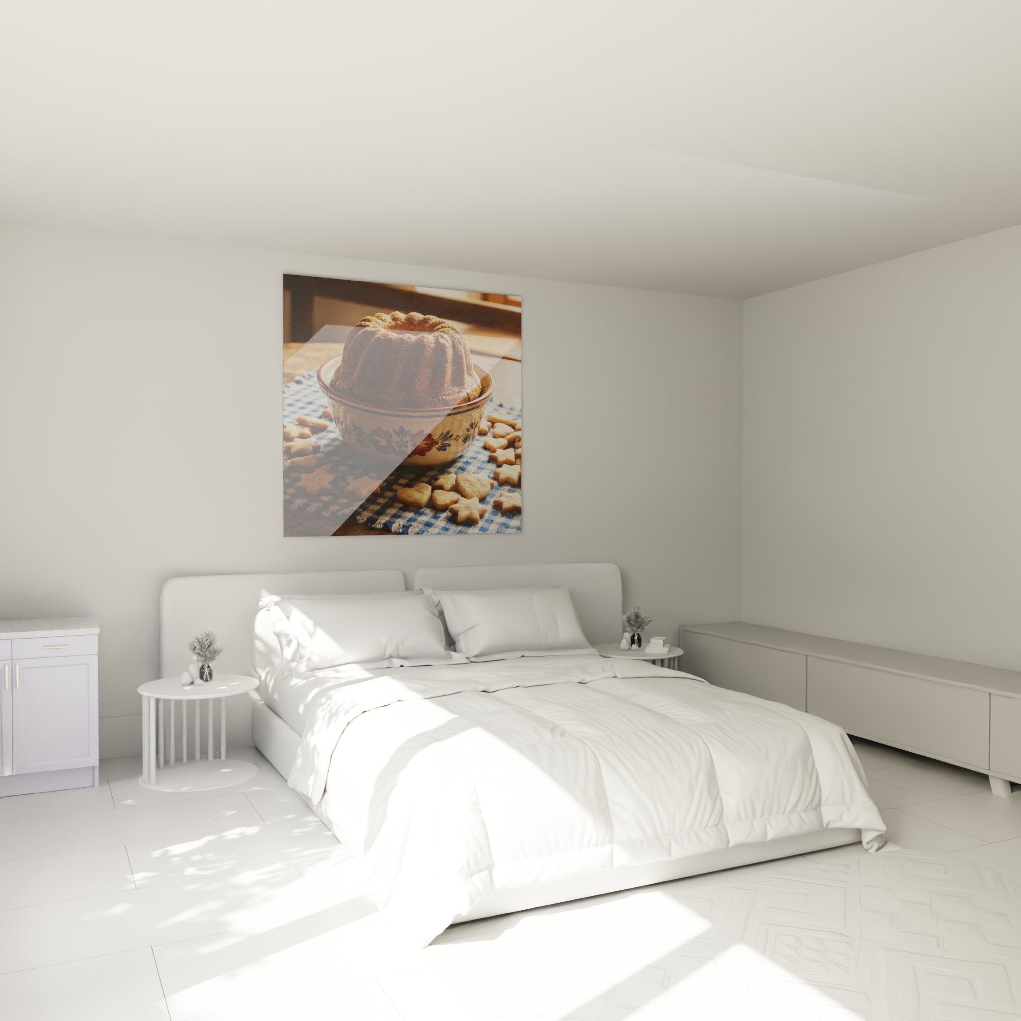 Wanddekoration Elsässer Gugelhupf im Schlafzimmer mit traditionellem Stil und authentischer, wärmender Atmosphäre