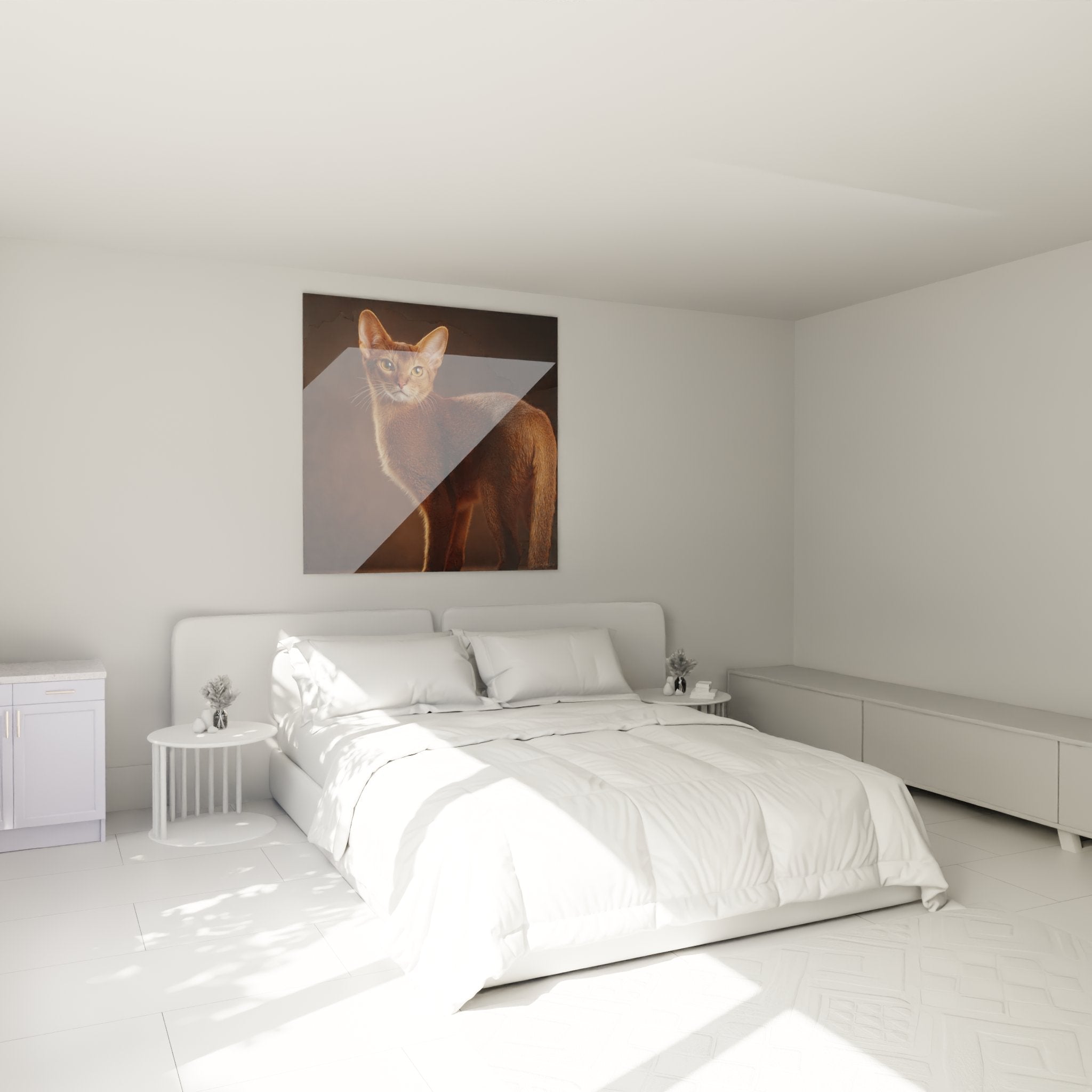 Decoration chambre avec tableau chat Chausie roux, ambiance chaleureuse et raffinee pour interieur moderne