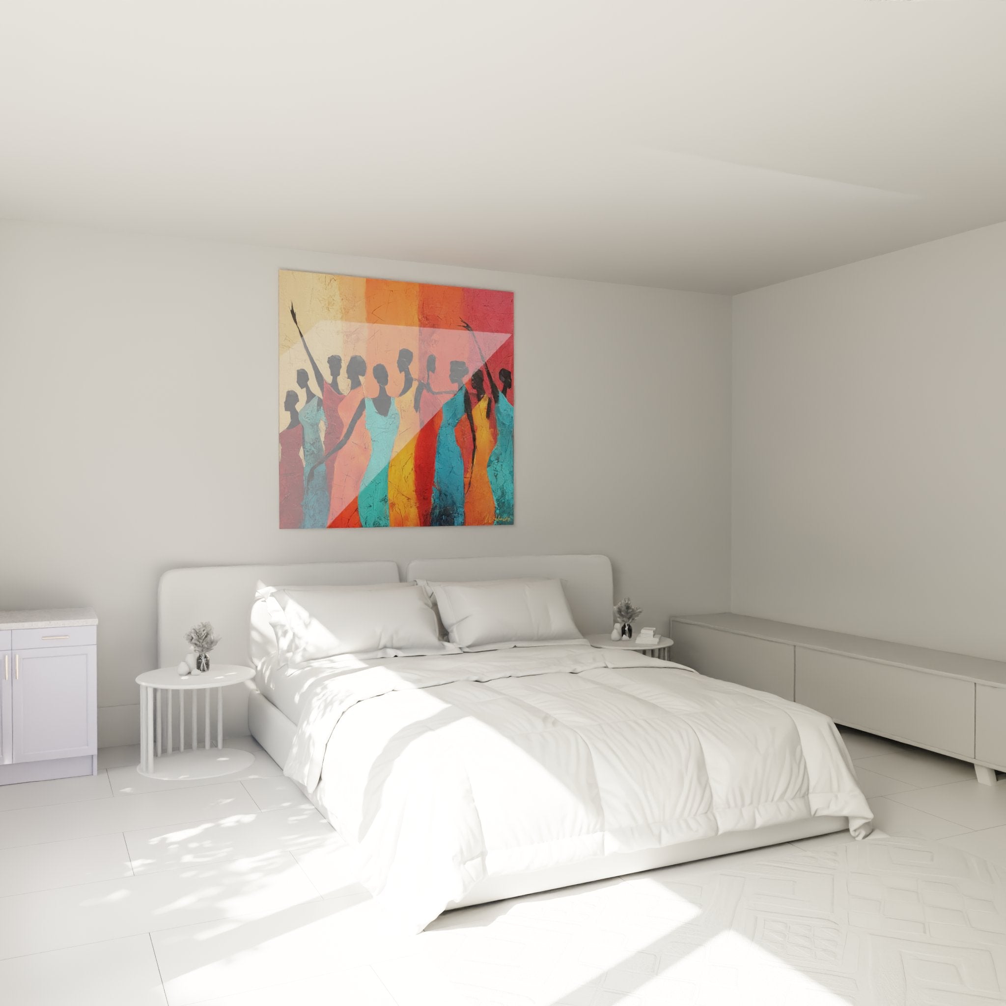 Decorazione murale camera da letto con quadro ballerine africane arte tribale moderna colori vivaci