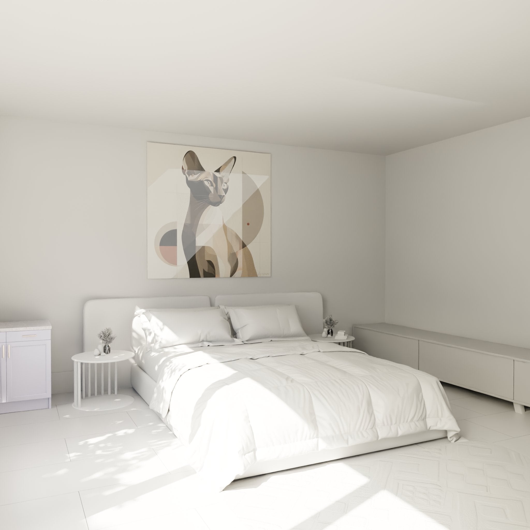 Quadro gatto Sphynx geometrico in camera moderna decorazione murale arte contemporanea atmosfera accogliente