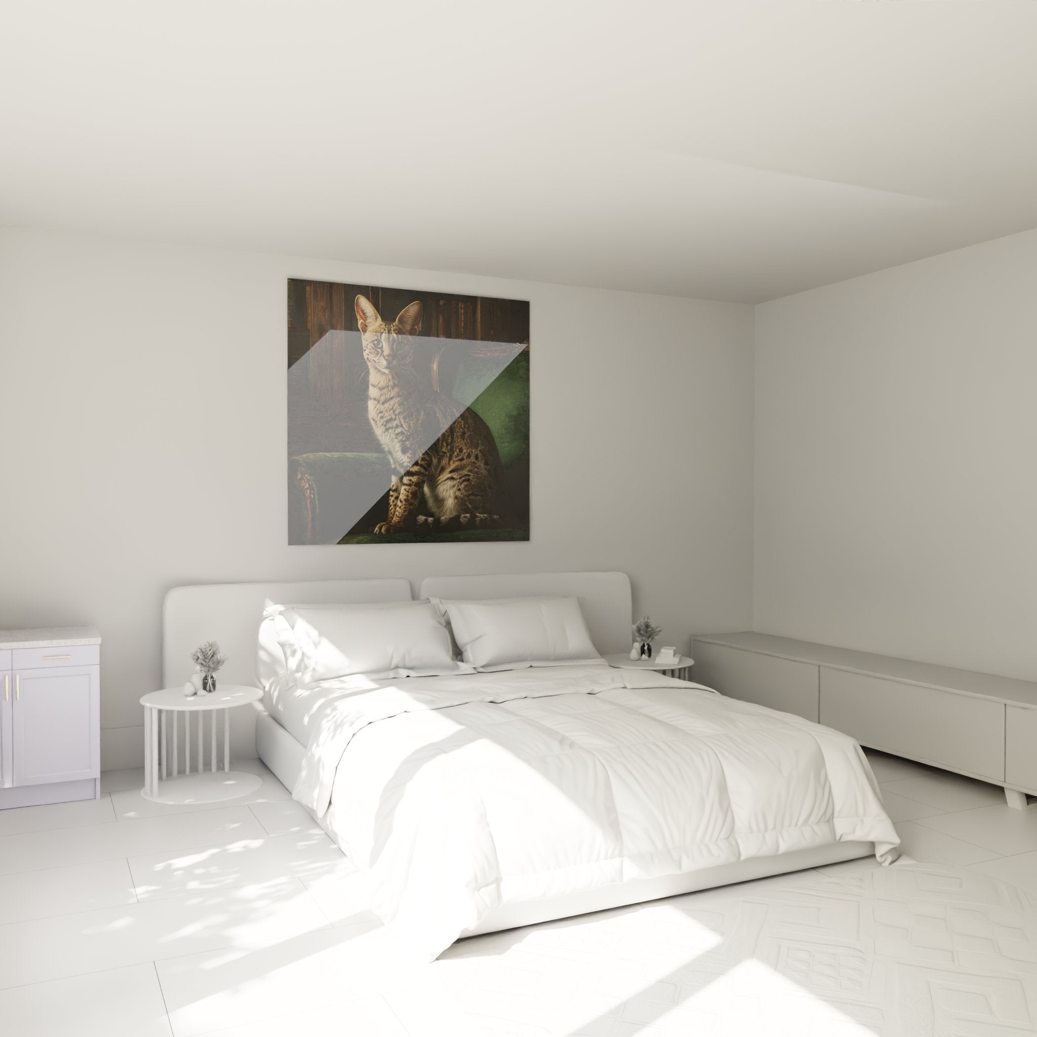 Decoration murale chat Savannah noble dans chambre style classique ambiance feutree et raffinee