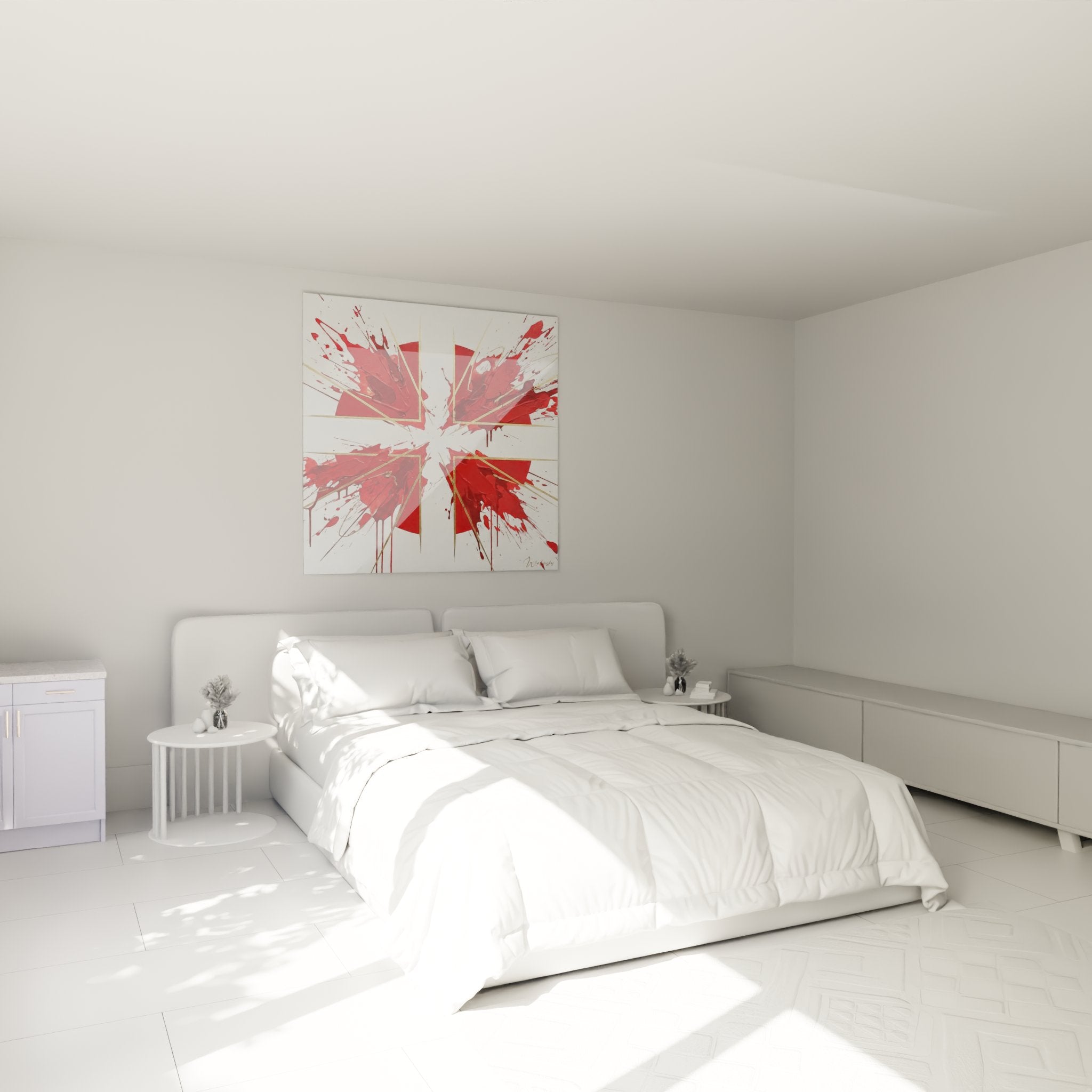 Decorazione camera da letto con quadro bandiera britannica schizzata rosso e oro stile moderno