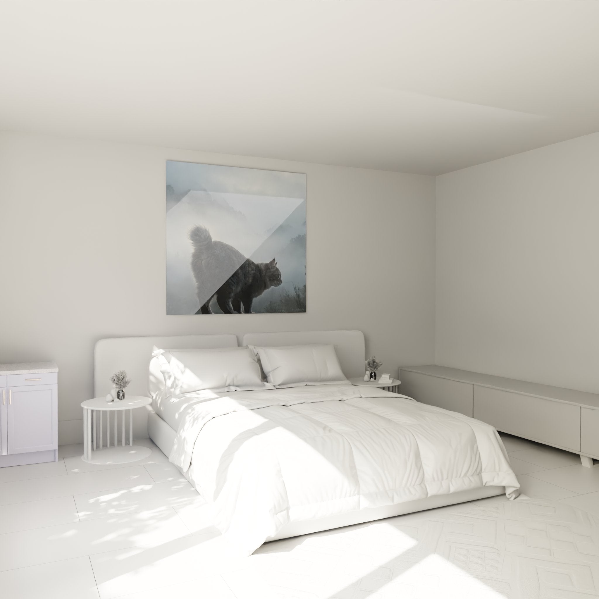 Quadro gatto Kurilian Bobtail nella nebbia che decora una camera moderna con stile