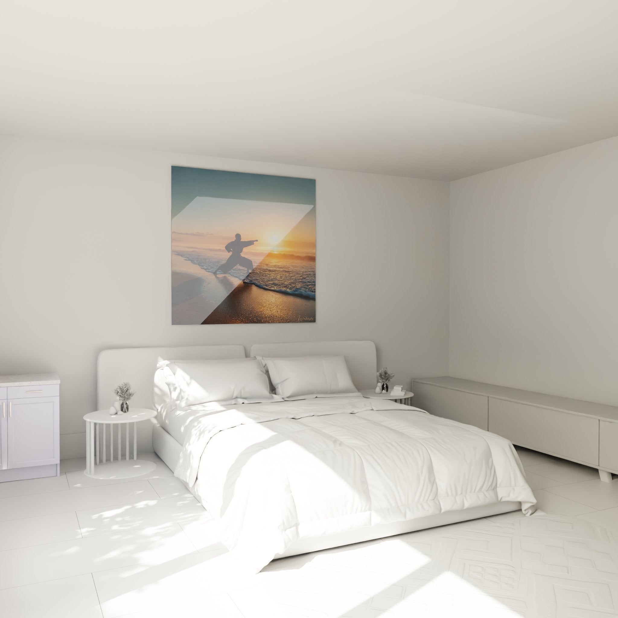 Decoration murale karate chambre tableau coucher soleil ambiance zen art martial