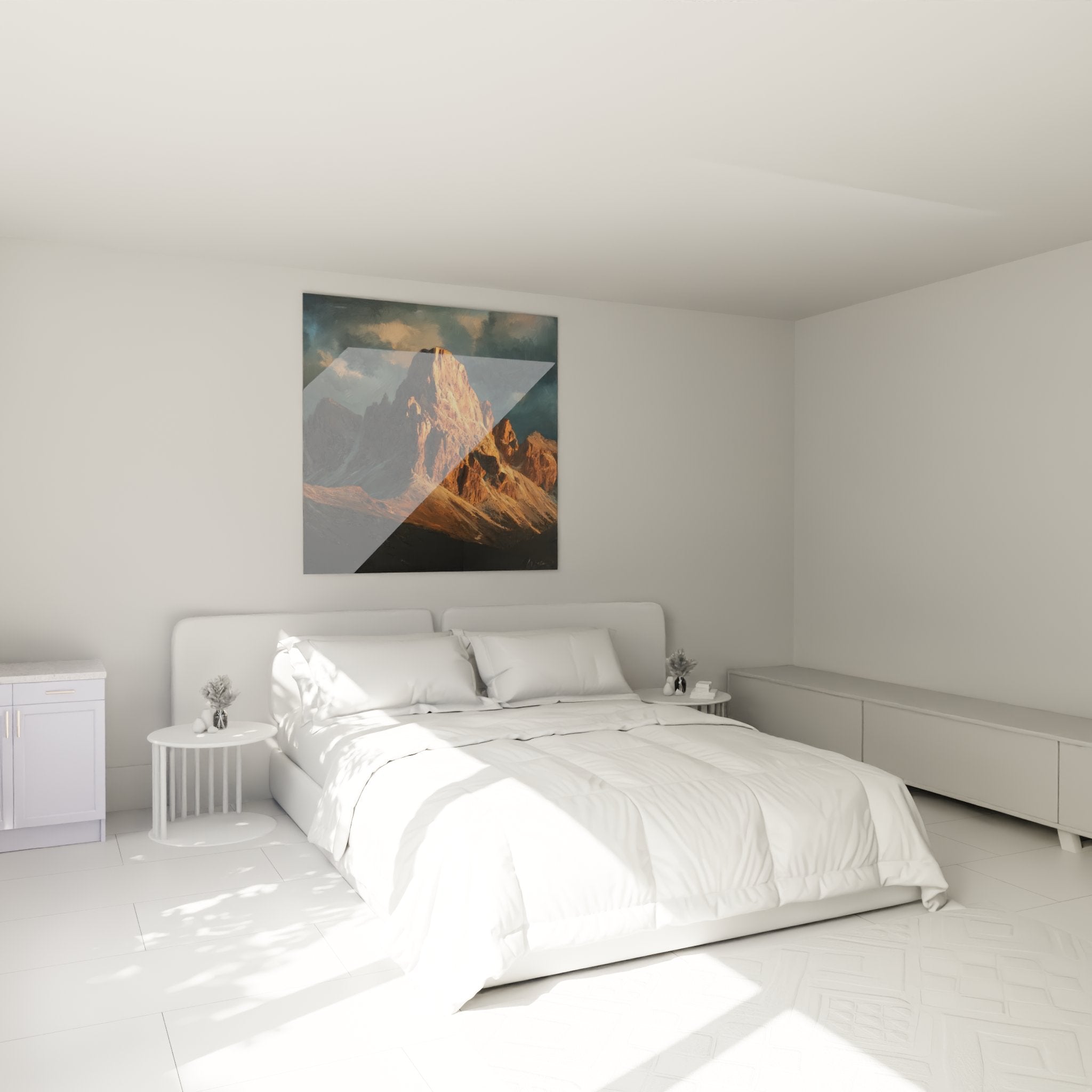 Decorazione murale camera quadro Dolomiti picco montagna alpenglow atmosfera calda e rilassante