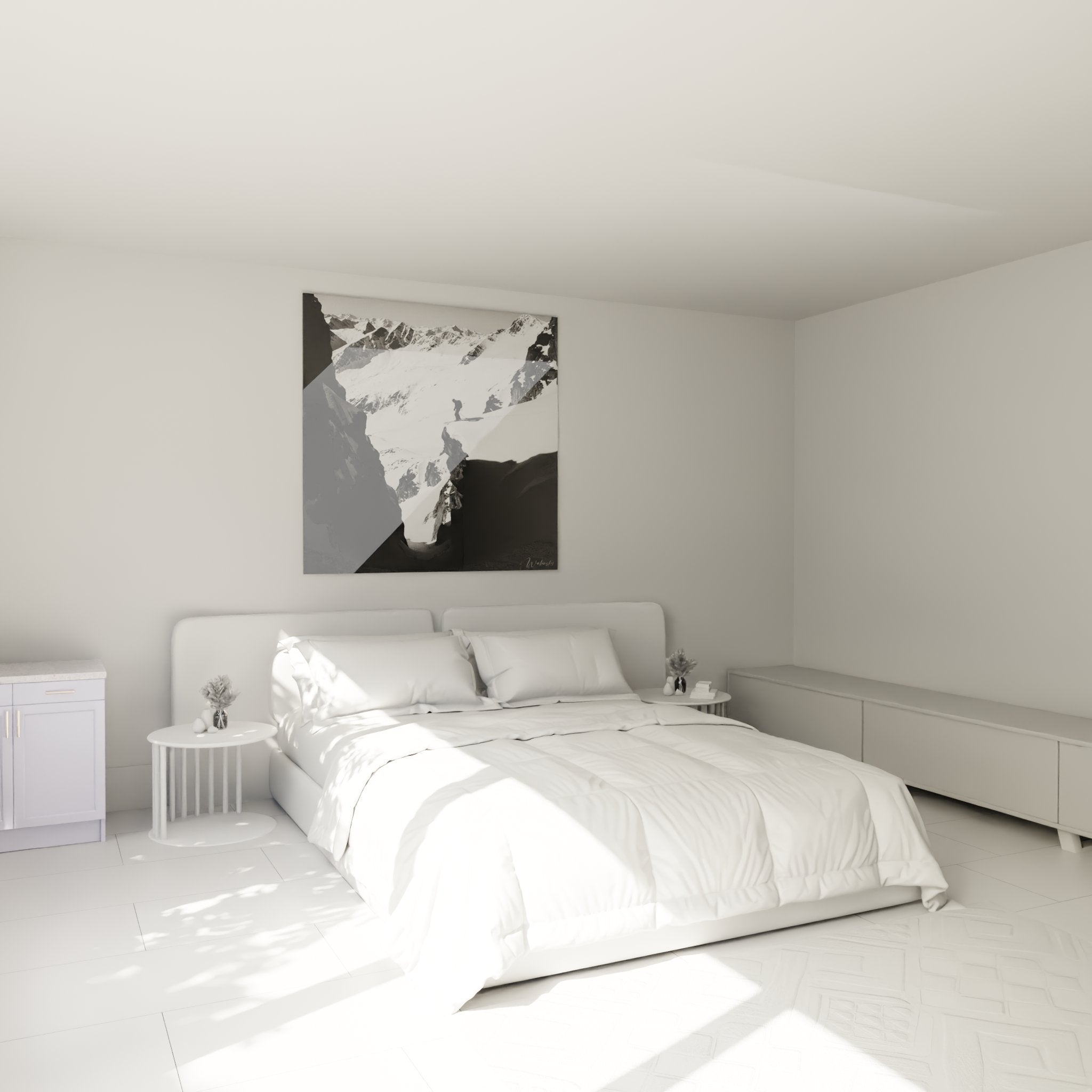 Tableau skieur montagne noir blanc accroche dans chambre moderne decoration murale sports hiver