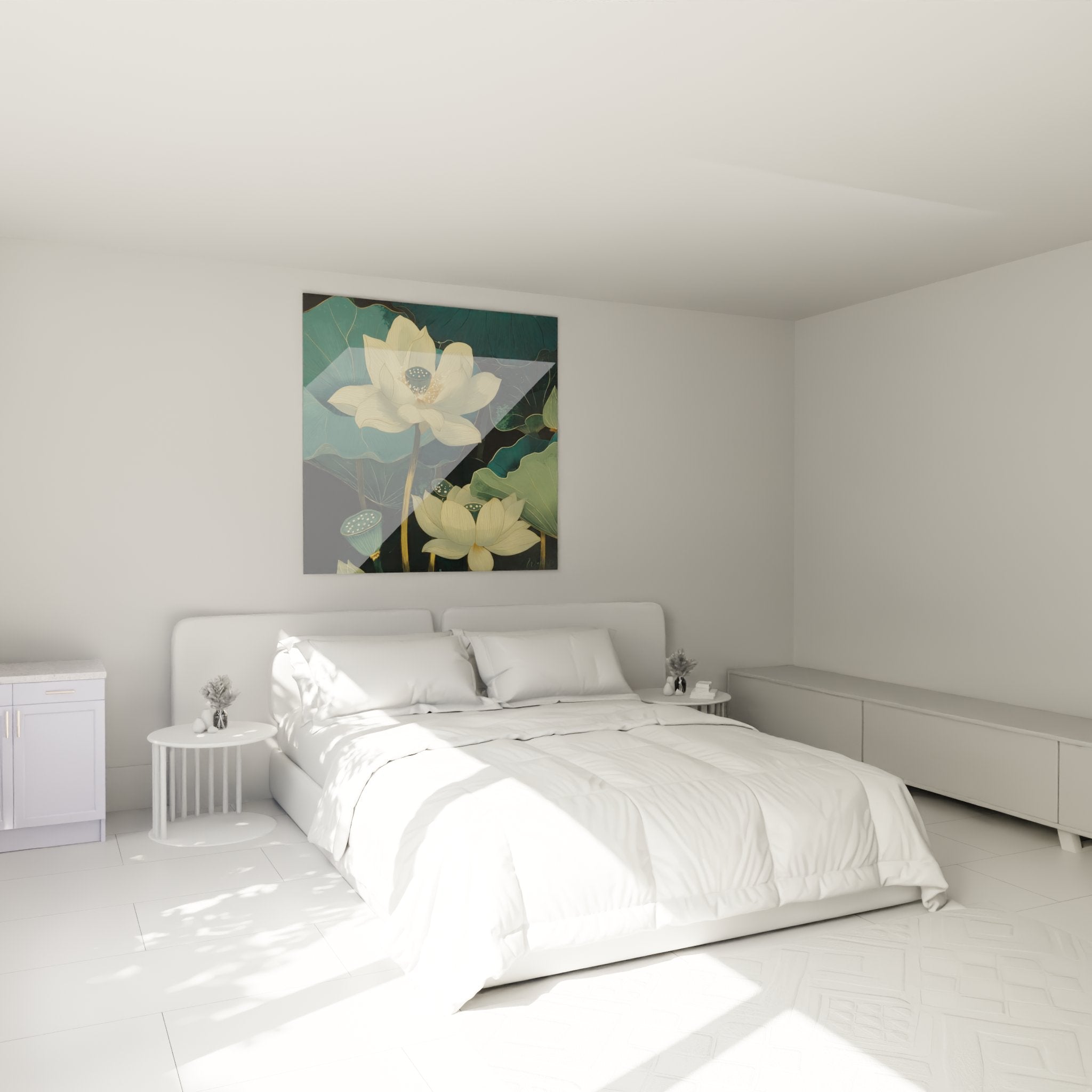 Quadro loto art déco in camera moderna, decorazione murale floreale dorata e turchese