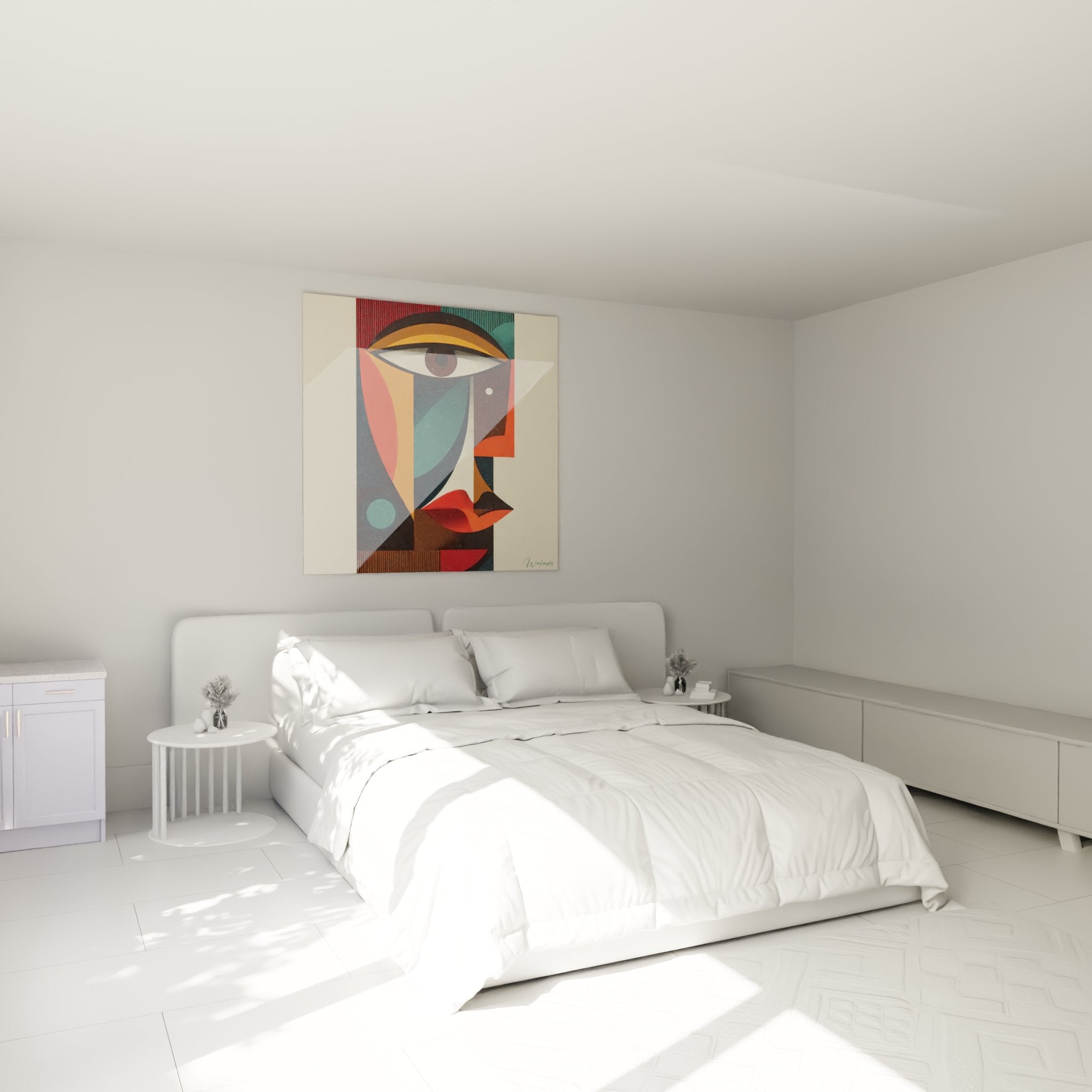 Quadro viso tribale africano in camera moderna decorazione murale arte etnica contemporanea cubista colorata