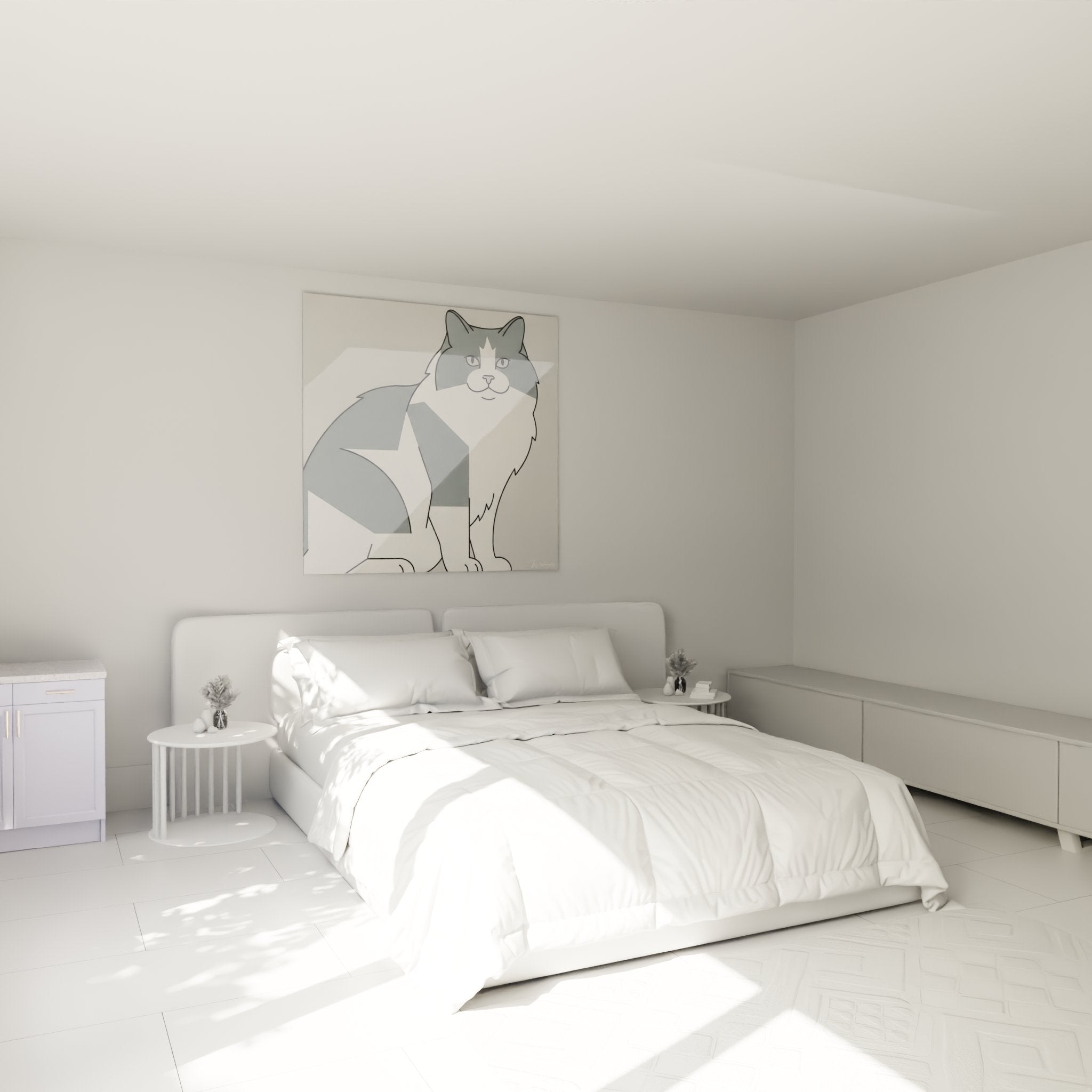 Tableau chat Ragamuffin dans une chambre moderne, décoration murale élégante avec art animalier contemporain
