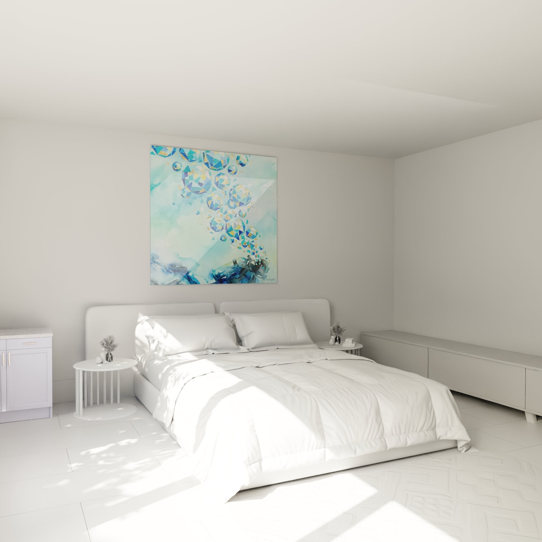 Wall decoration bedroom painting bubbles diving serene atmosphere ocean colors blue turquoise