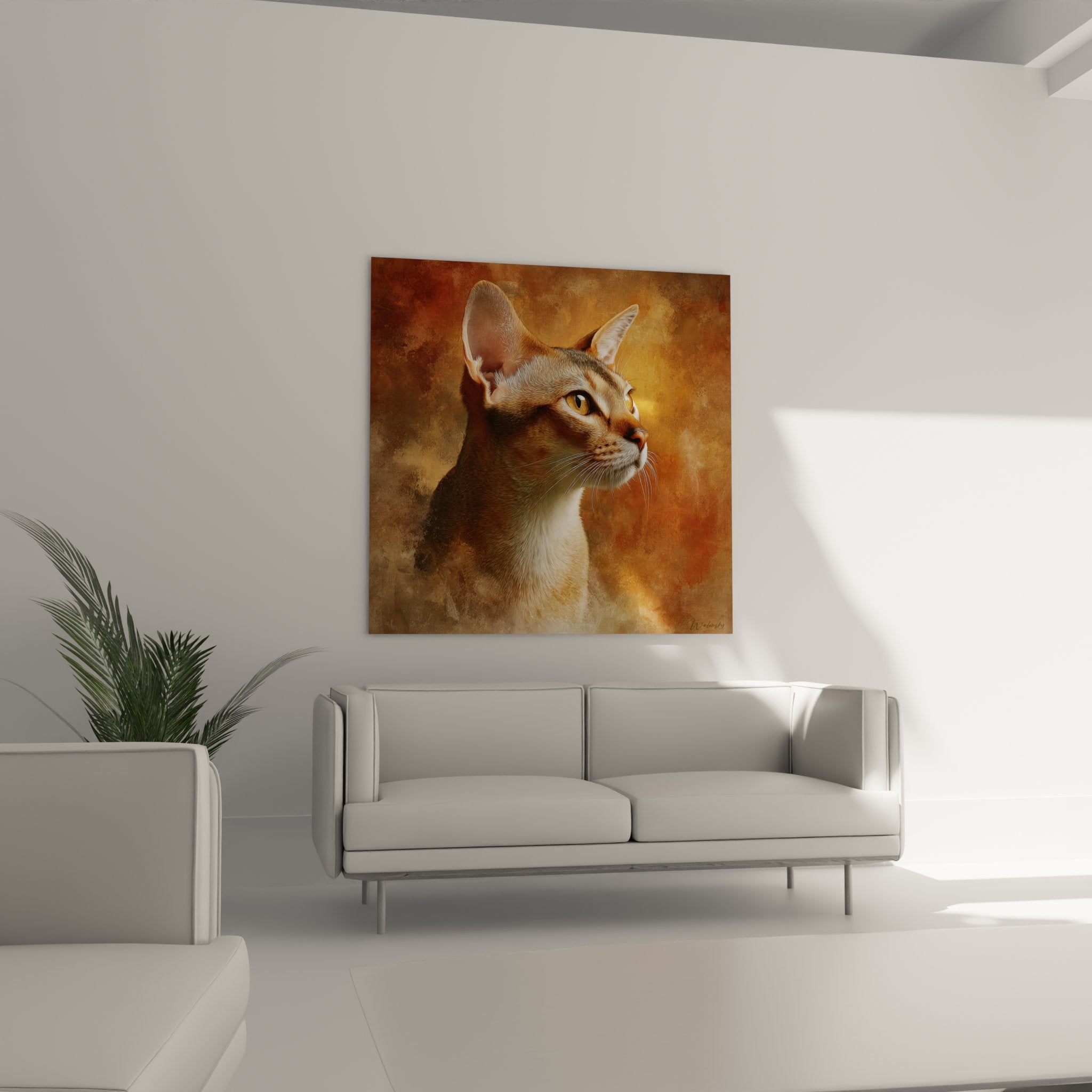 Détail rapproché portrait chat Singapura, yeux ambrés et pelage brun sépia, art réaliste félin