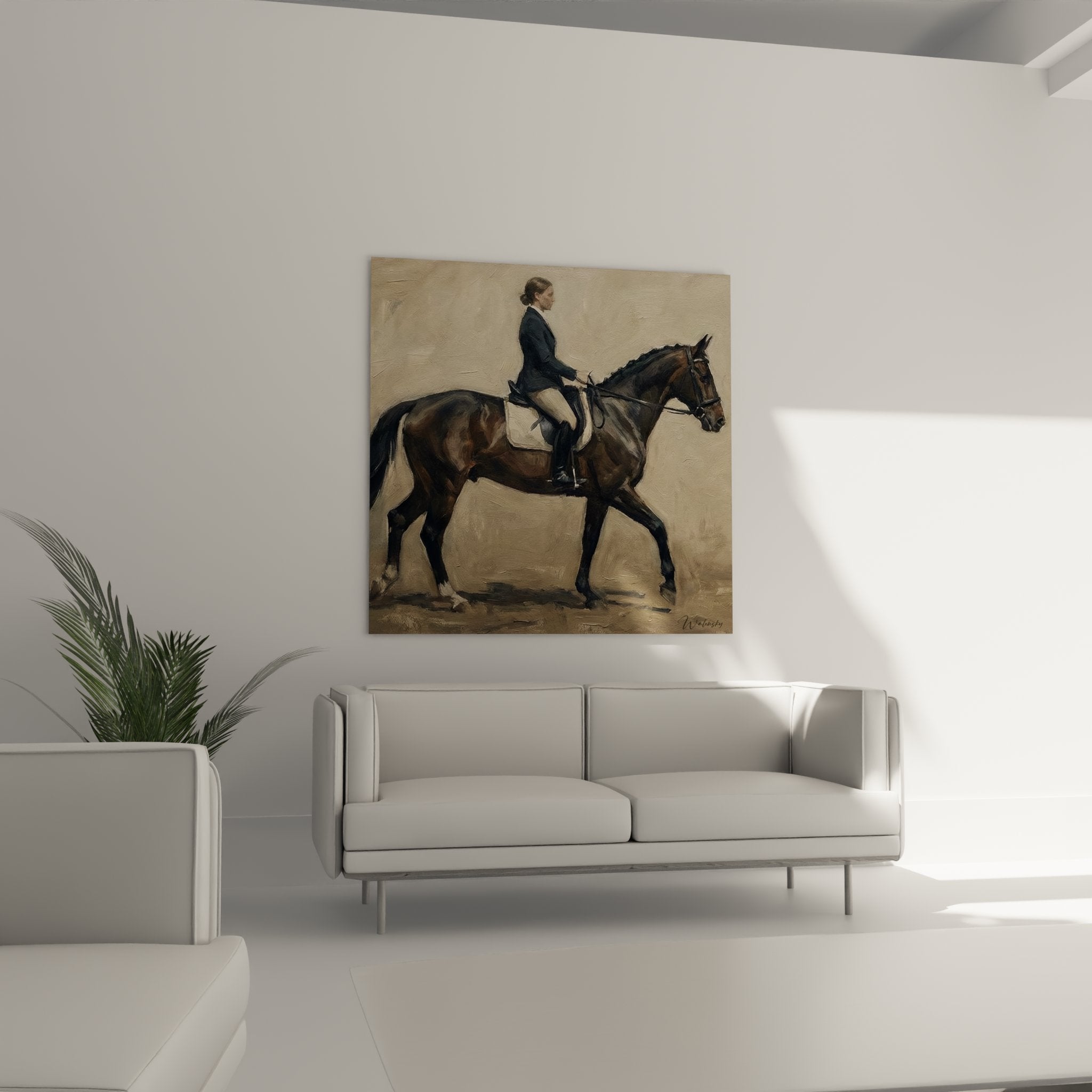 Dettaglio pittura equestre, tecnica pittorica cavallerizia e cavallo, tocchi artistici visibili