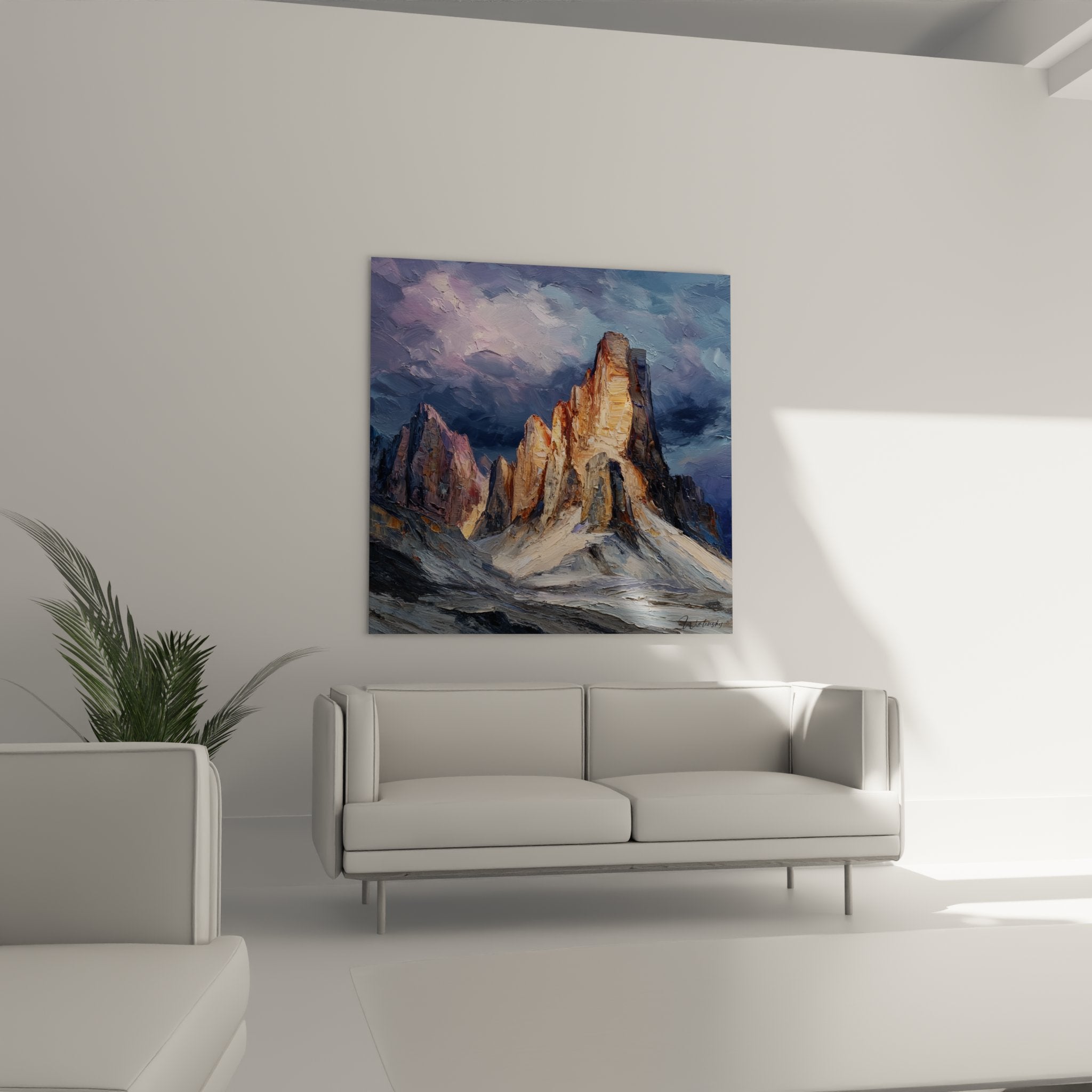 Dettaglio pittura impasto Tre Cime di Lavaredo texture colori dorati arancione blu Dolomiti