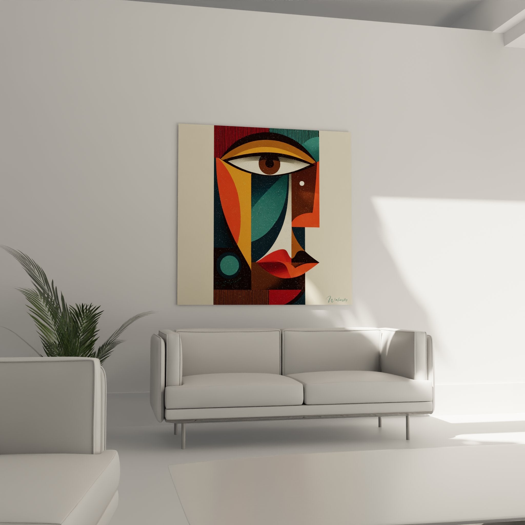 Dettaglio quadro art tribal africano occhio centrale maschera geometrica motivi etnici colori terra ocra rosso