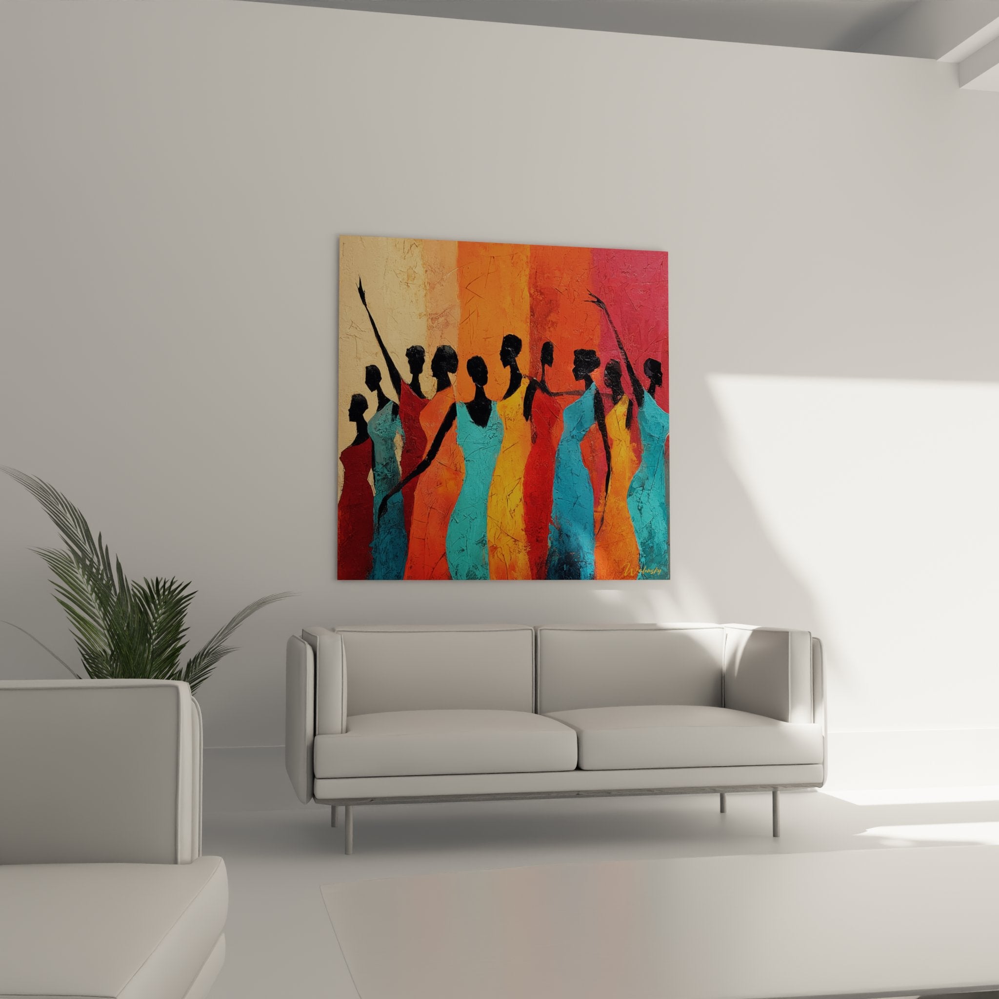 Dettaglio pittura strutturata ballerine africane tecniche crepe colori caldi artistici